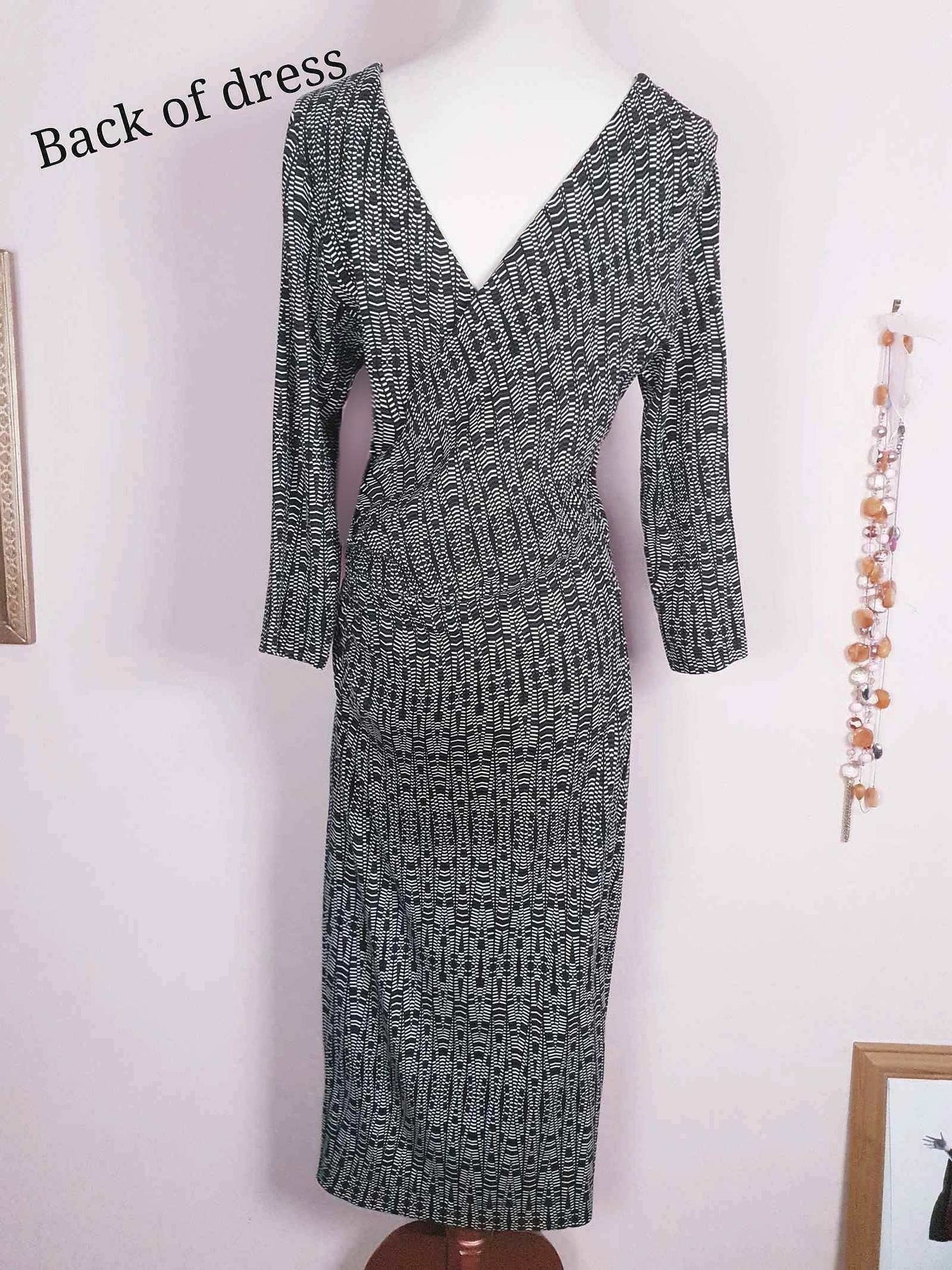 Vintage 90s Jaeger Wrap Dress - Size 12/14 Black White Geometric