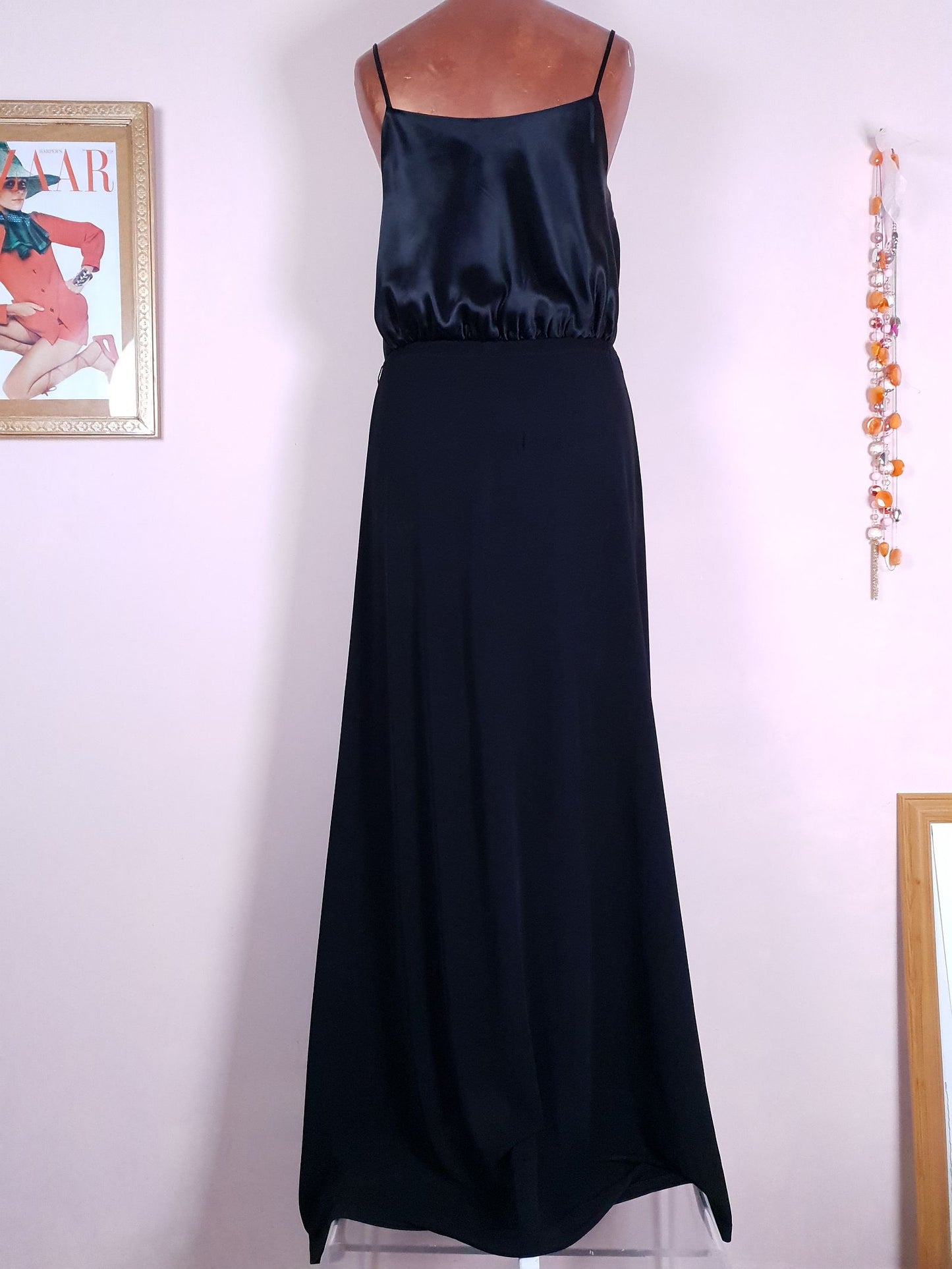 Black Silk Sequin Dress Evening Gown Maxi Party - Size 8