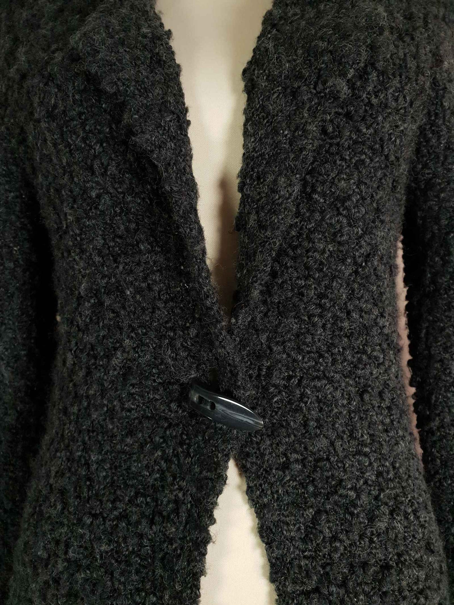 Vintage Boucle Cardigan Coat Dark Grey Size 12