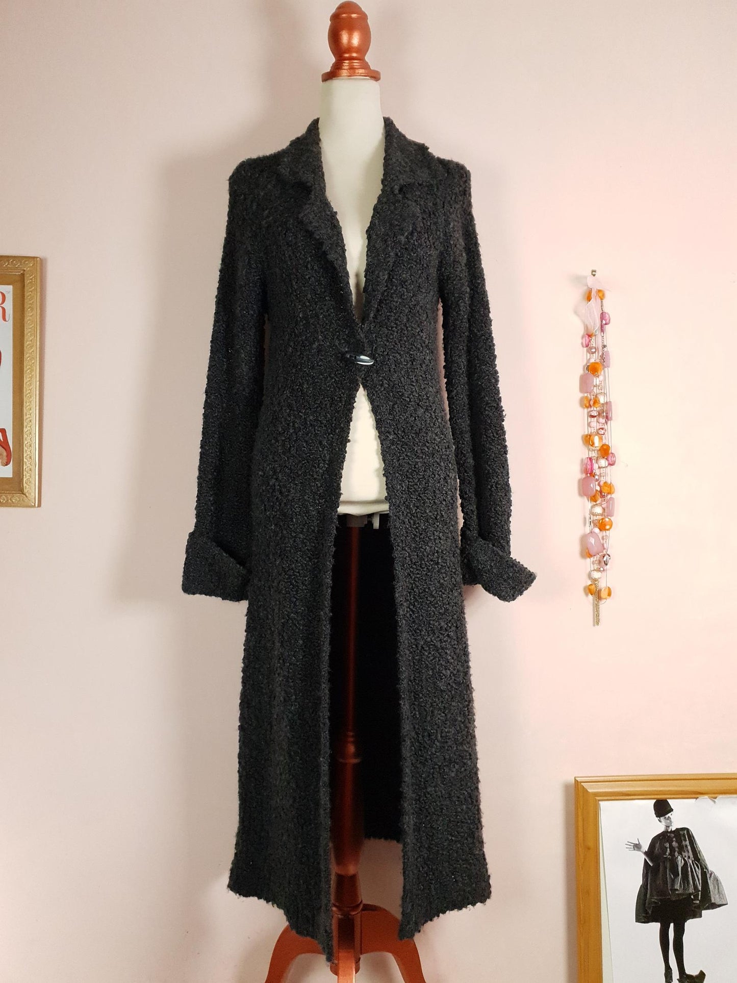 Vintage Boucle Cardigan Coat Dark Grey Size 12