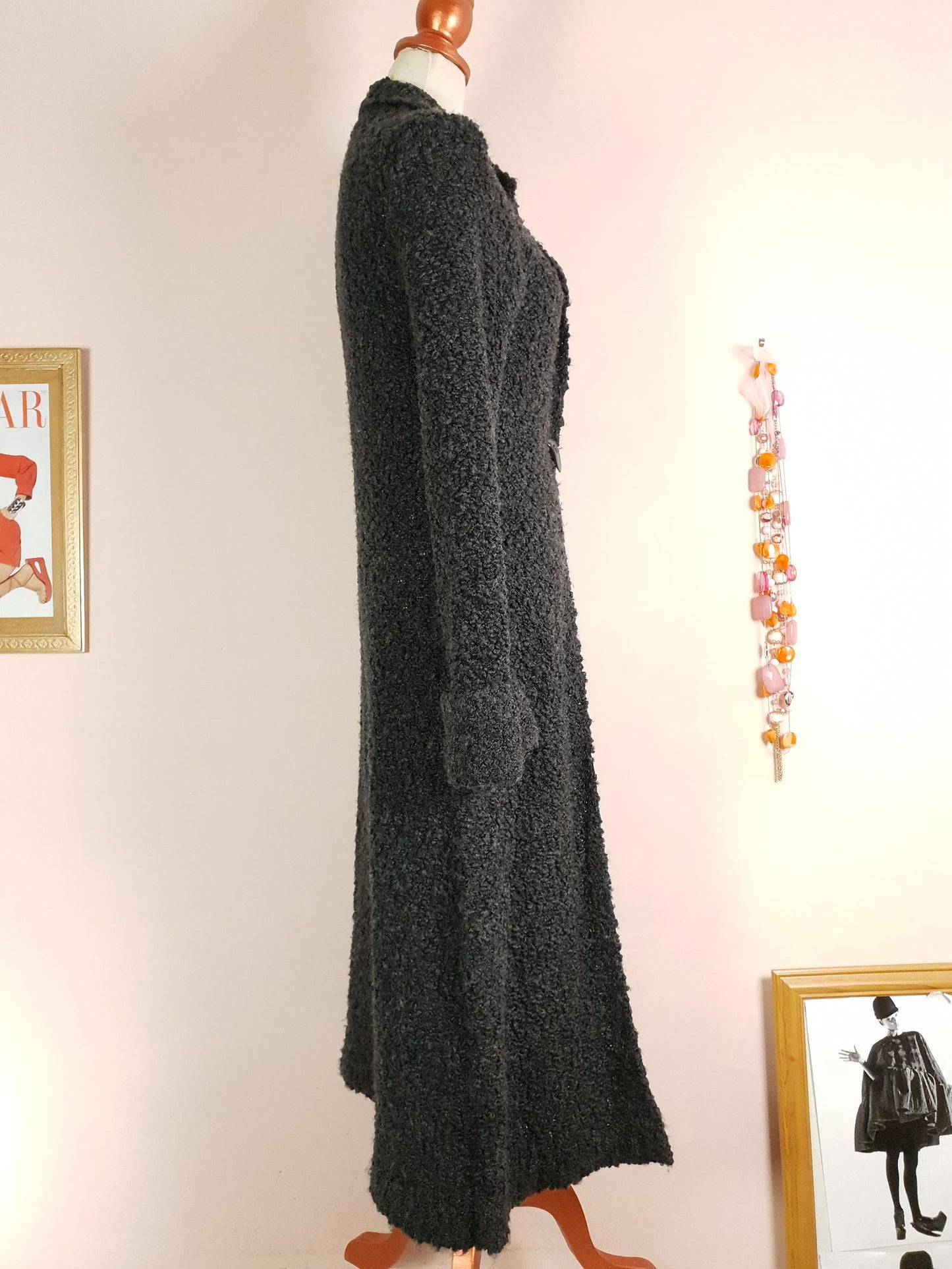 Vintage Boucle Cardigan Coat Dark Grey Size 12