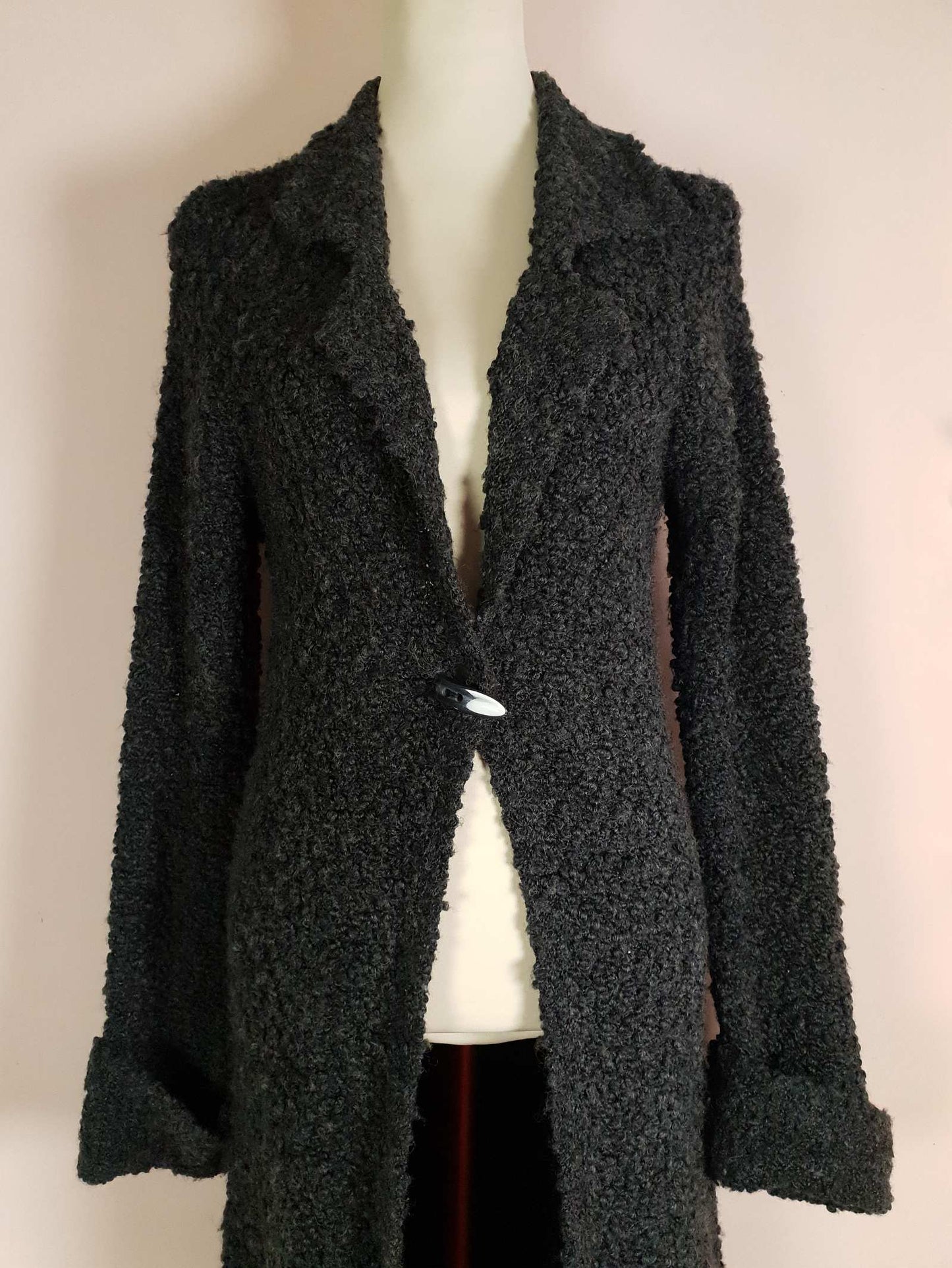 Vintage Boucle Cardigan Coat Dark Grey Size 12