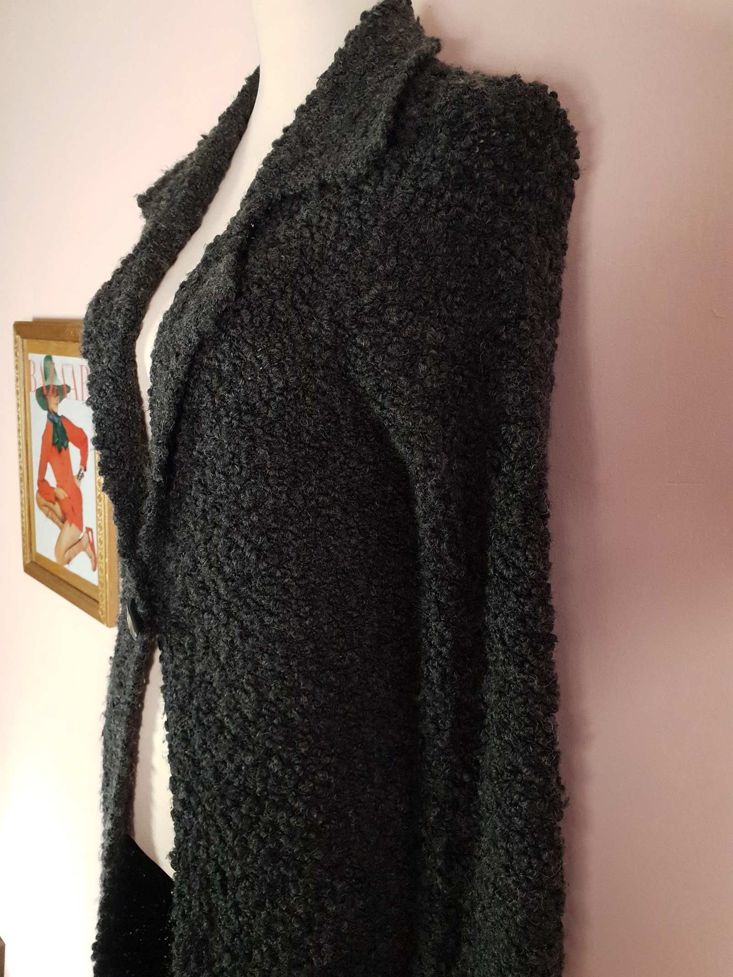 Vintage Boucle Cardigan Coat Dark Grey Size 12