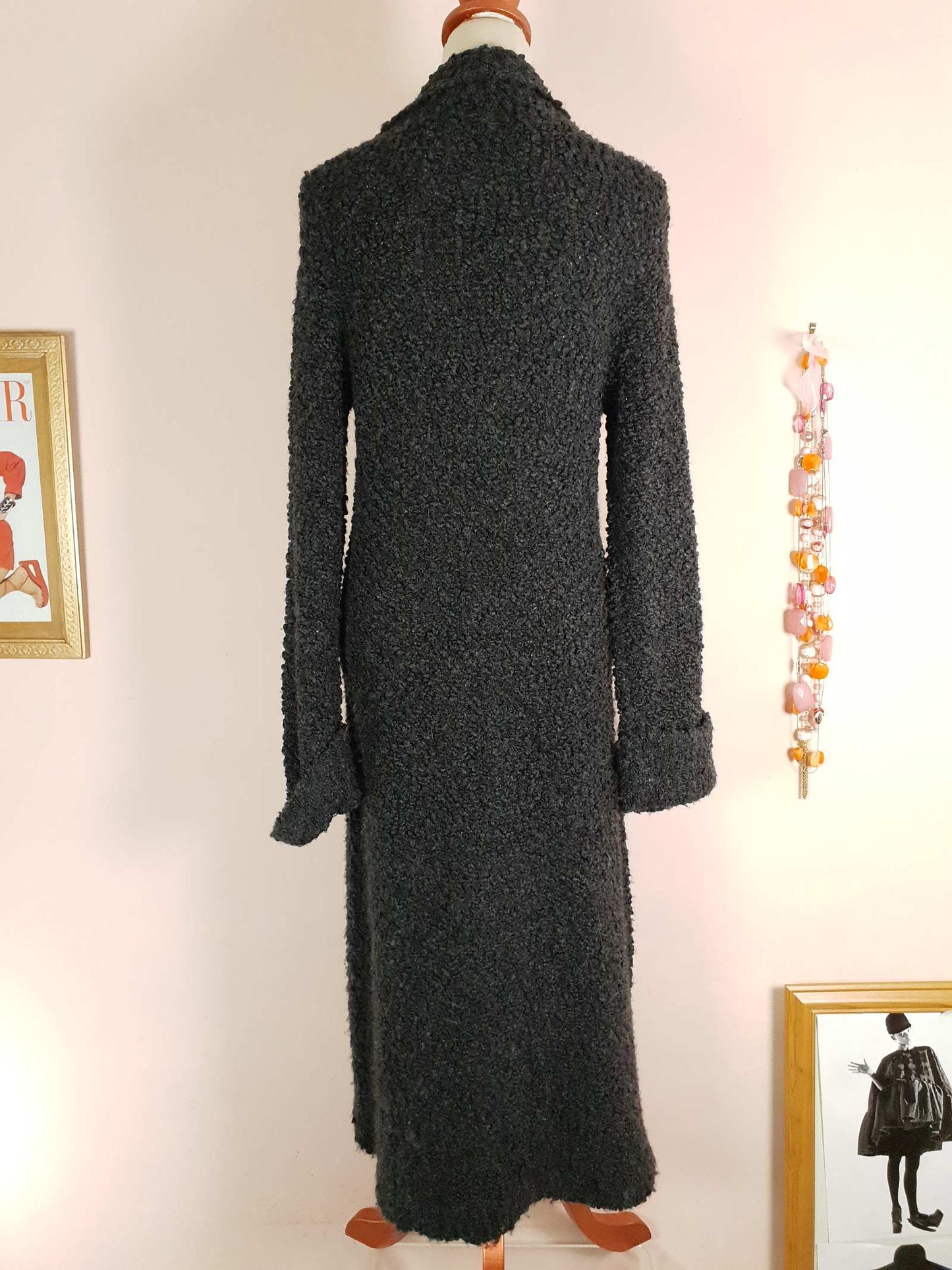 Vintage Boucle Cardigan Coat Dark Grey Size 12