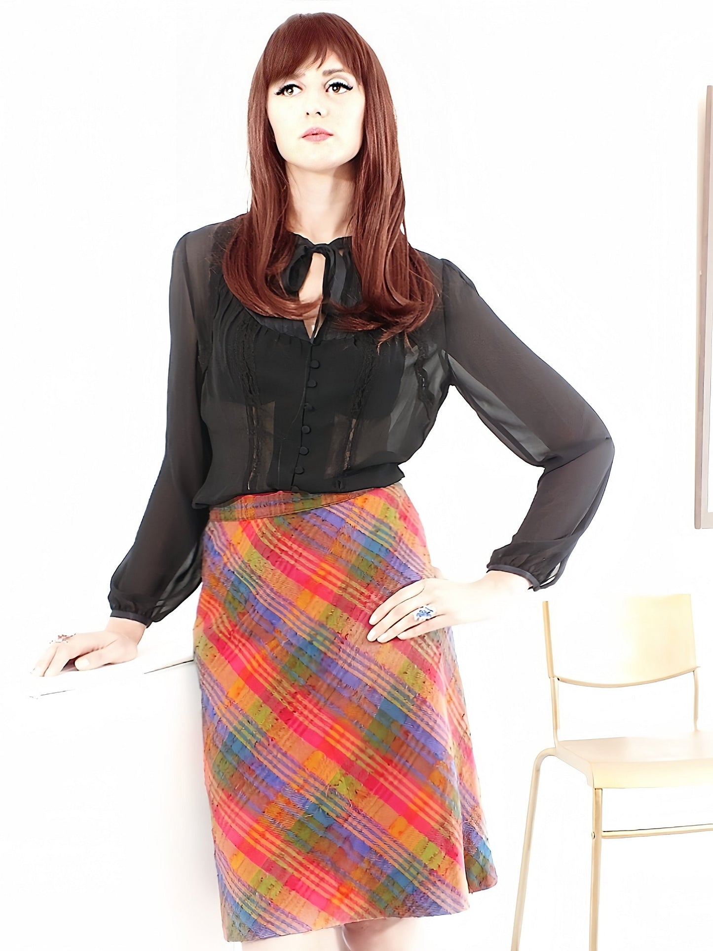 Vintage 90s Mulberry Plaid Wool Skirt Multi Coloured - Size 12/14