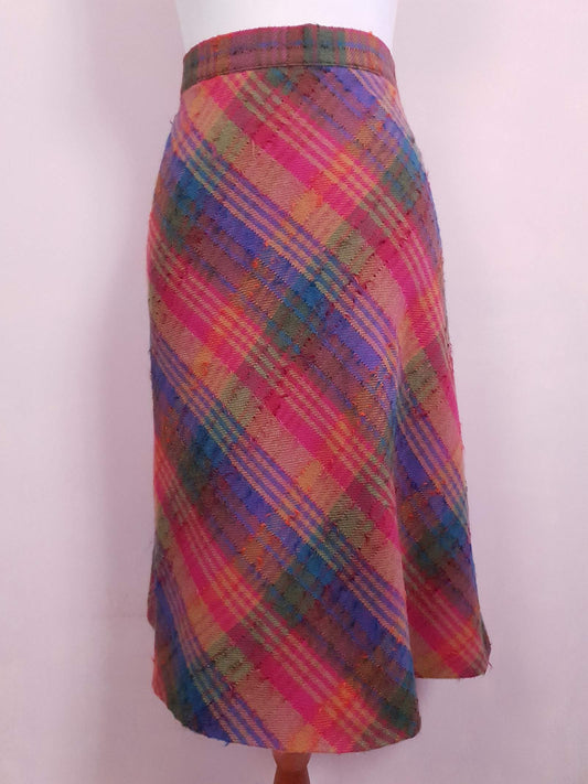 Vintage 90s Mulberry Plaid Wool Skirt Multi Coloured - Size 12/14