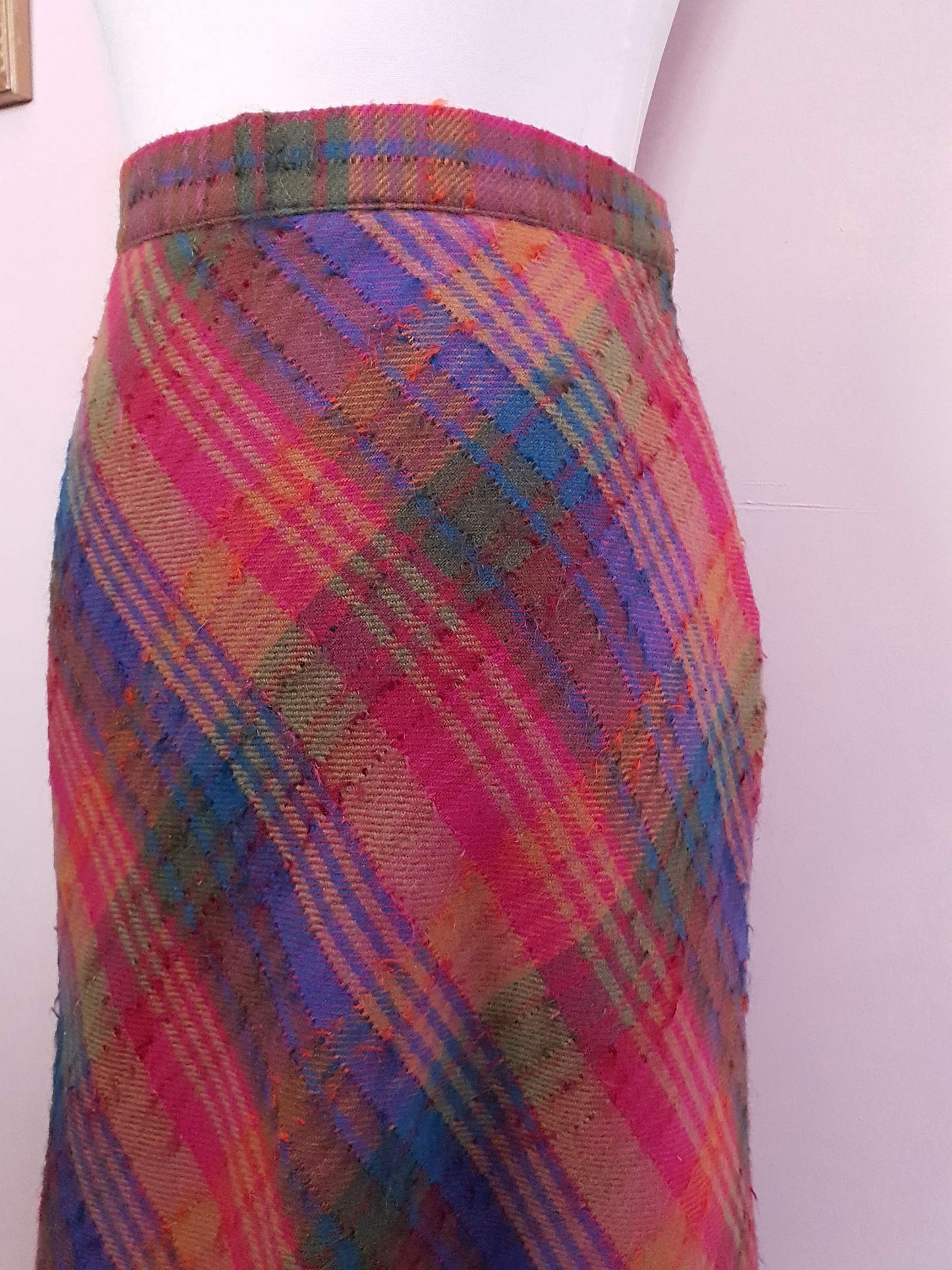 Vintage 90s Mulberry Plaid Wool Skirt Multi Coloured - Size 12/14