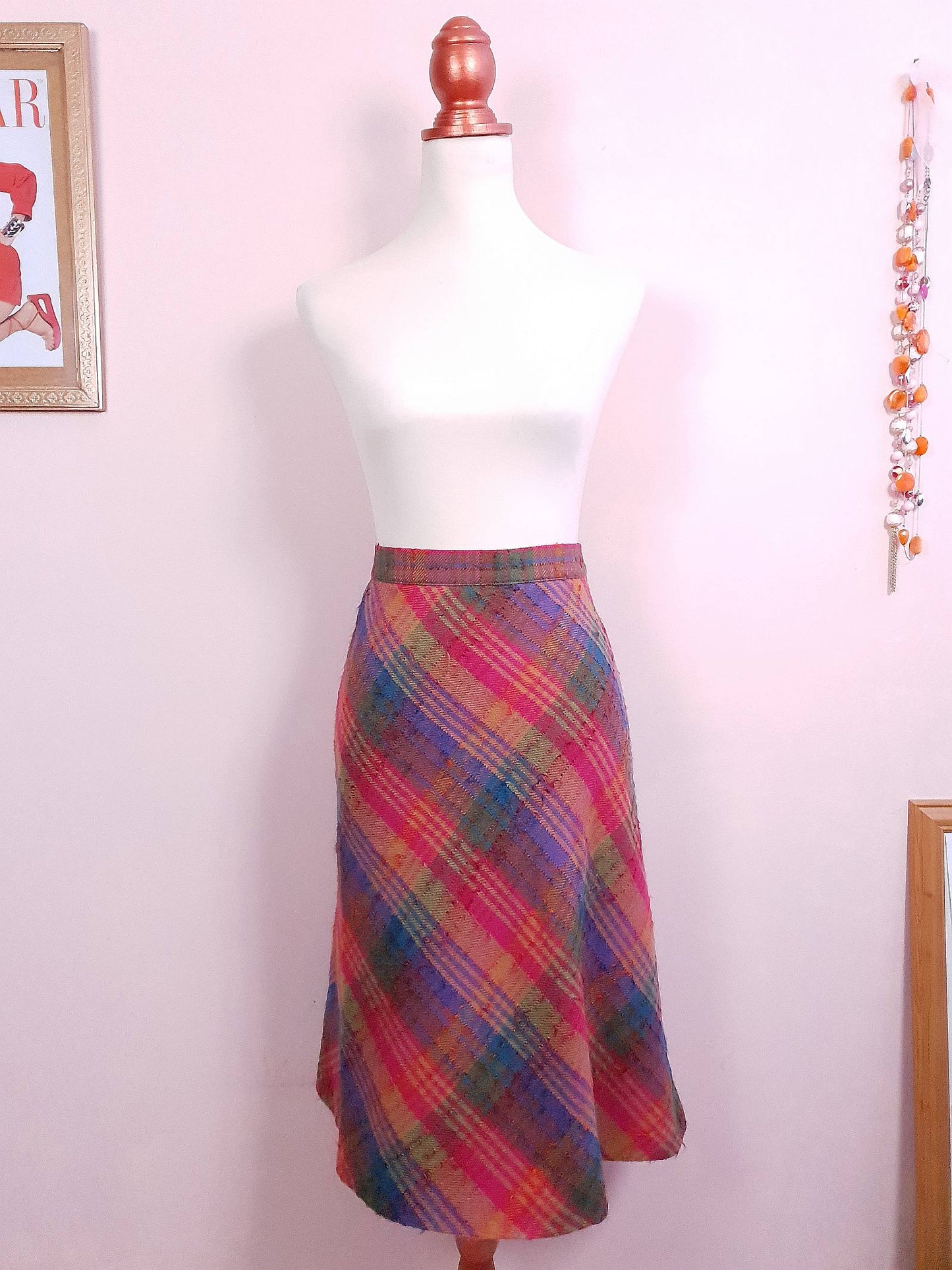 Vintage 90s Mulberry Plaid Wool Skirt Multi Coloured - Size 12/14