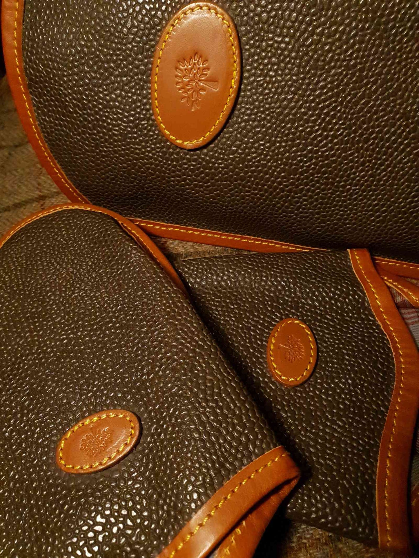 English Classics - Mulberry Mole & Brandy Scotchgrain Slippers & Case - Size 8/8.5