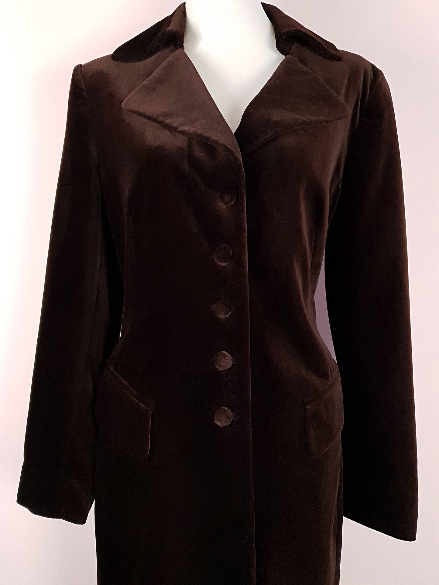 English Classics - Pre-Loved 1990s Mulberry Chocolate Brown Velvet Coat - Size 16
