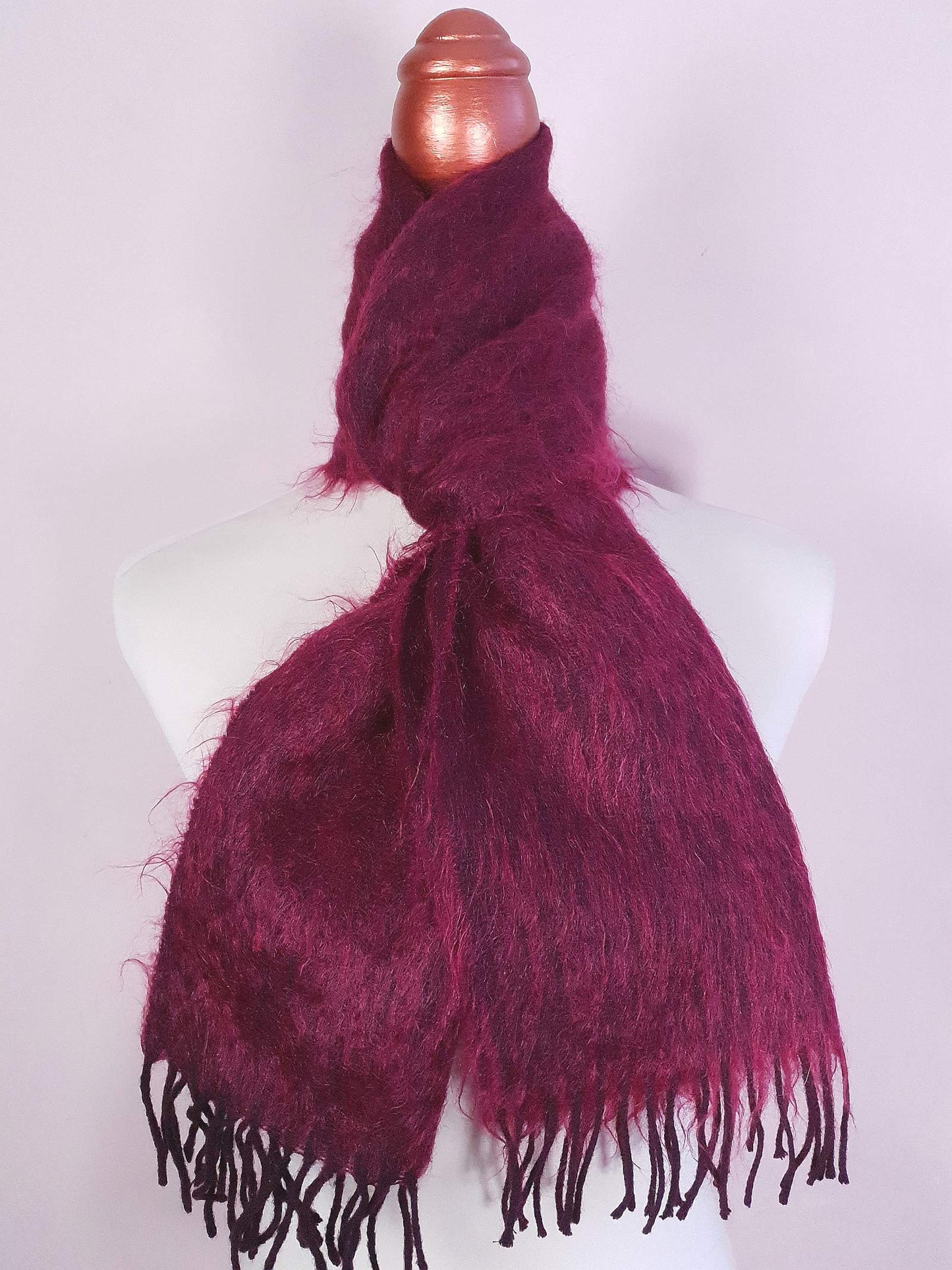 English Classics - Pre-Loved Vintage Beautiful Mulberry Mohair Maroon Scarf