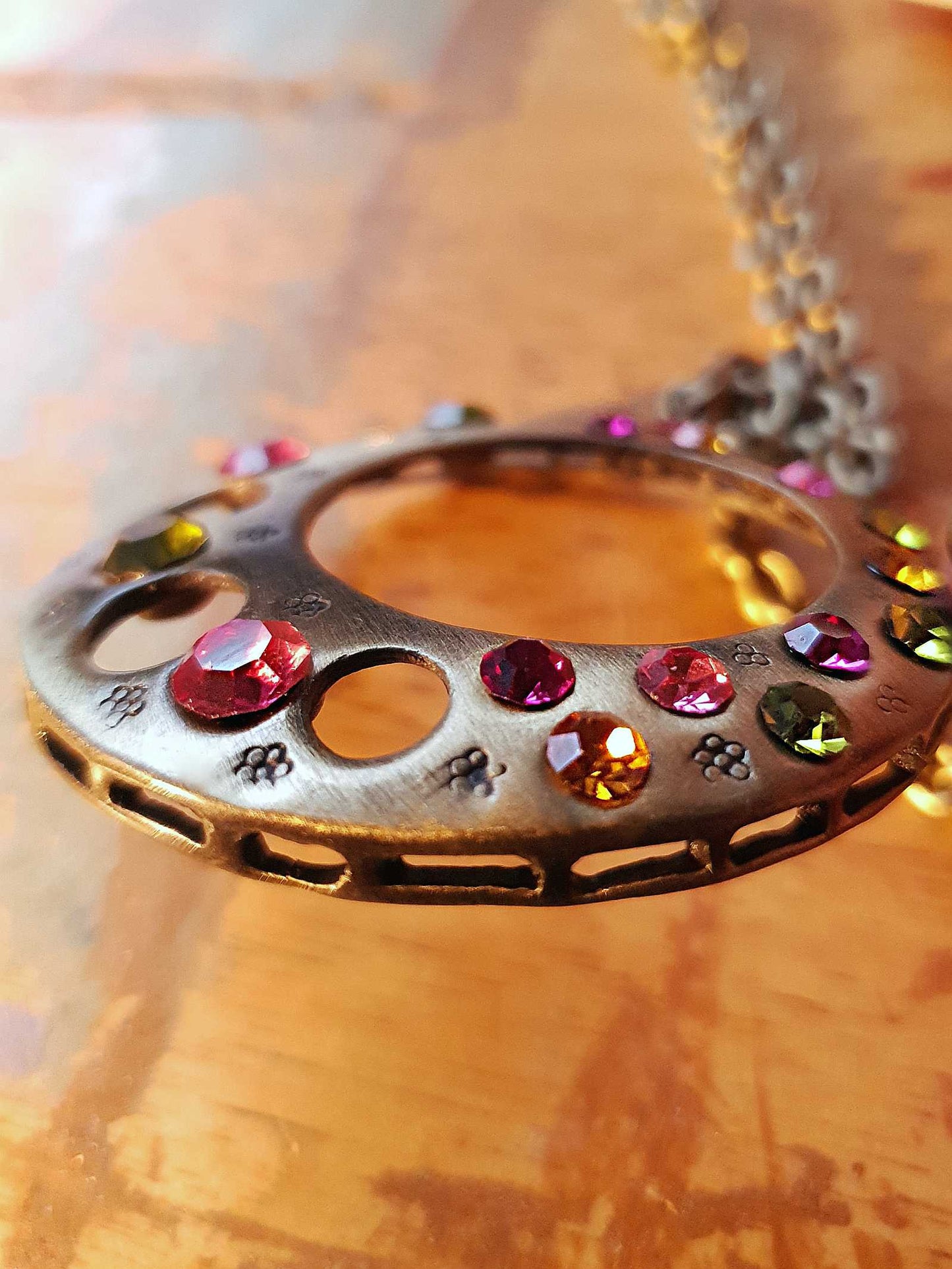 Vintage Boho Rhinestone Pendant Necklace Y2K Bohemian