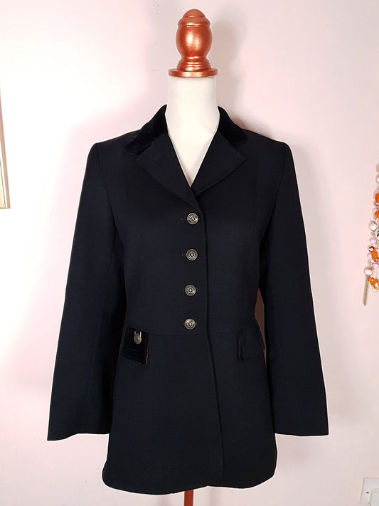 English Classics - Vintage 1990s Mulberry Black Wool and Velvet Jacket Blazer - Size 12/14