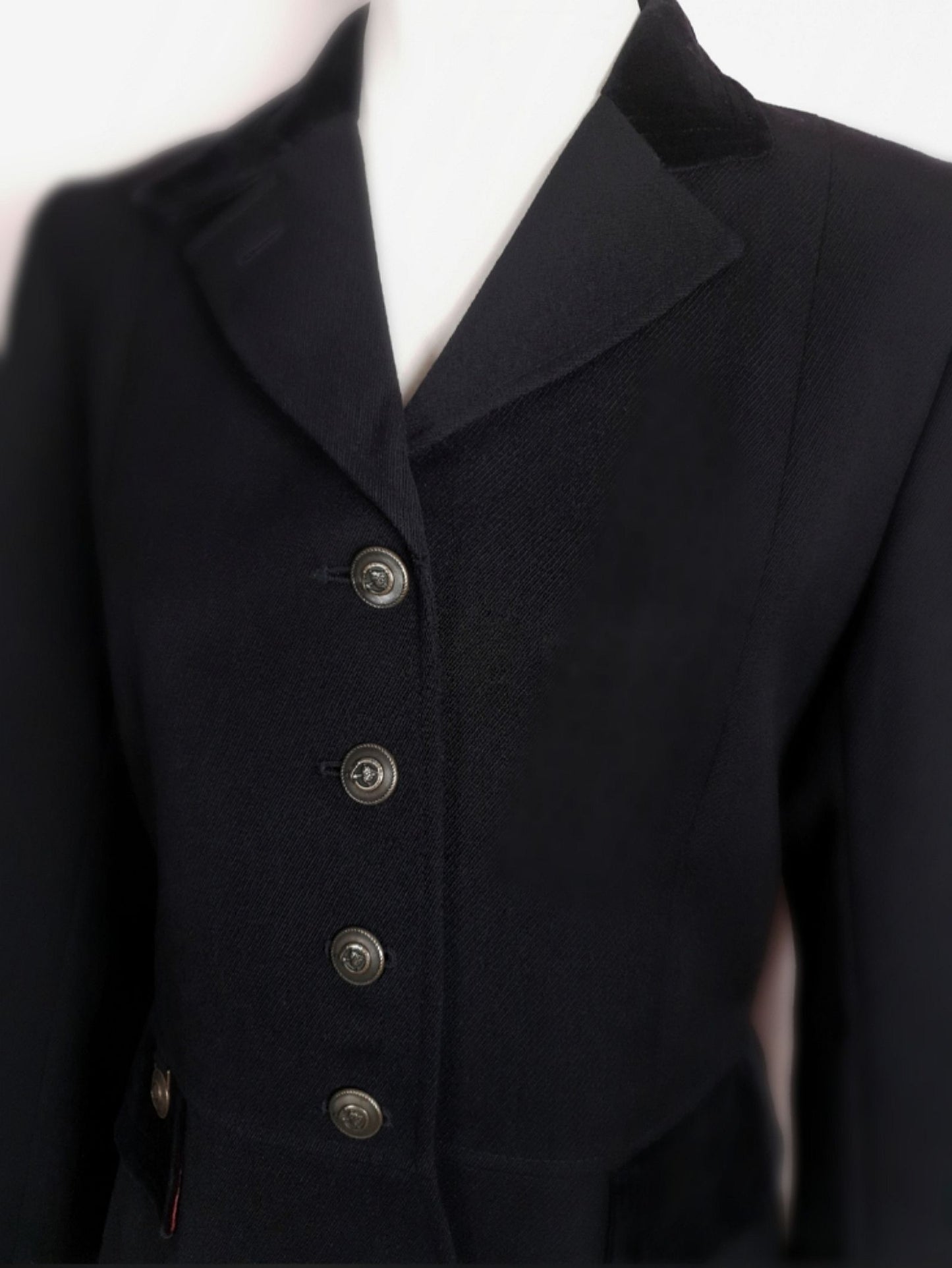 English Classics - Vintage 1990s Mulberry Black Wool and Velvet Jacket Blazer - Size 12/14