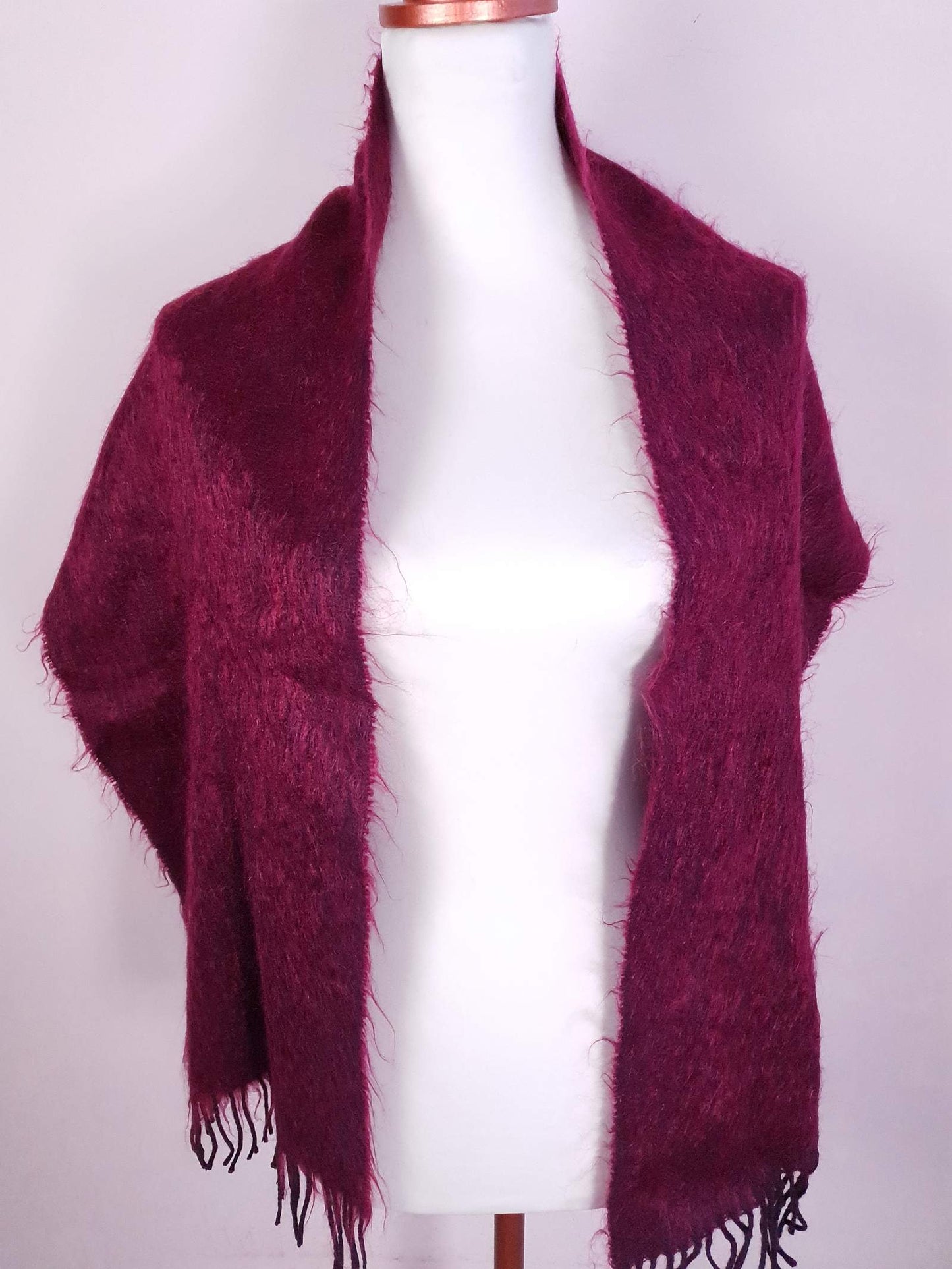 English Classics - Pre-Loved Vintage Beautiful Mulberry Mohair Maroon Scarf