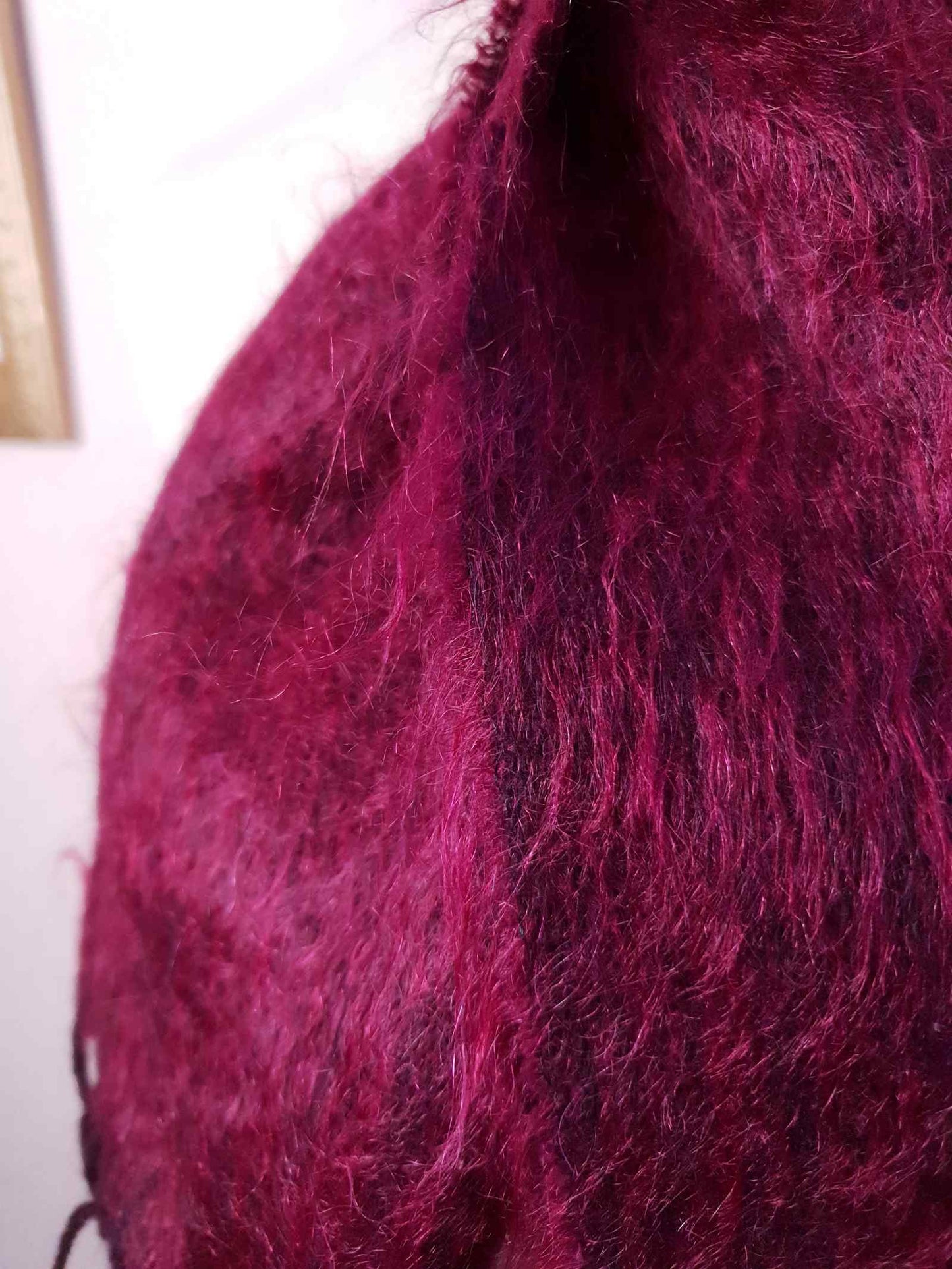 English Classics - Pre-Loved Vintage Beautiful Mulberry Mohair Maroon Scarf