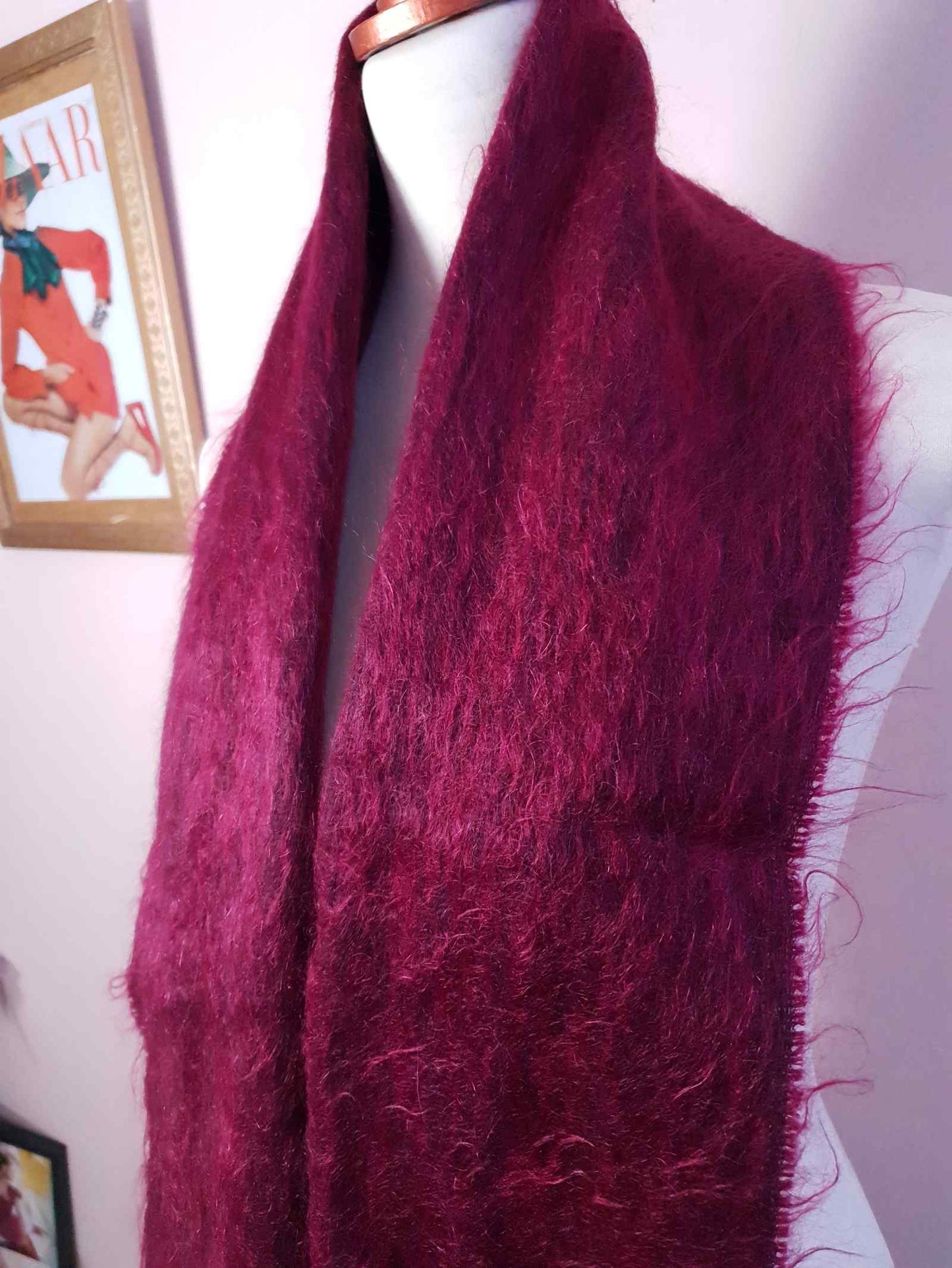 English Classics - Pre-Loved Vintage Beautiful Mulberry Mohair Maroon Scarf