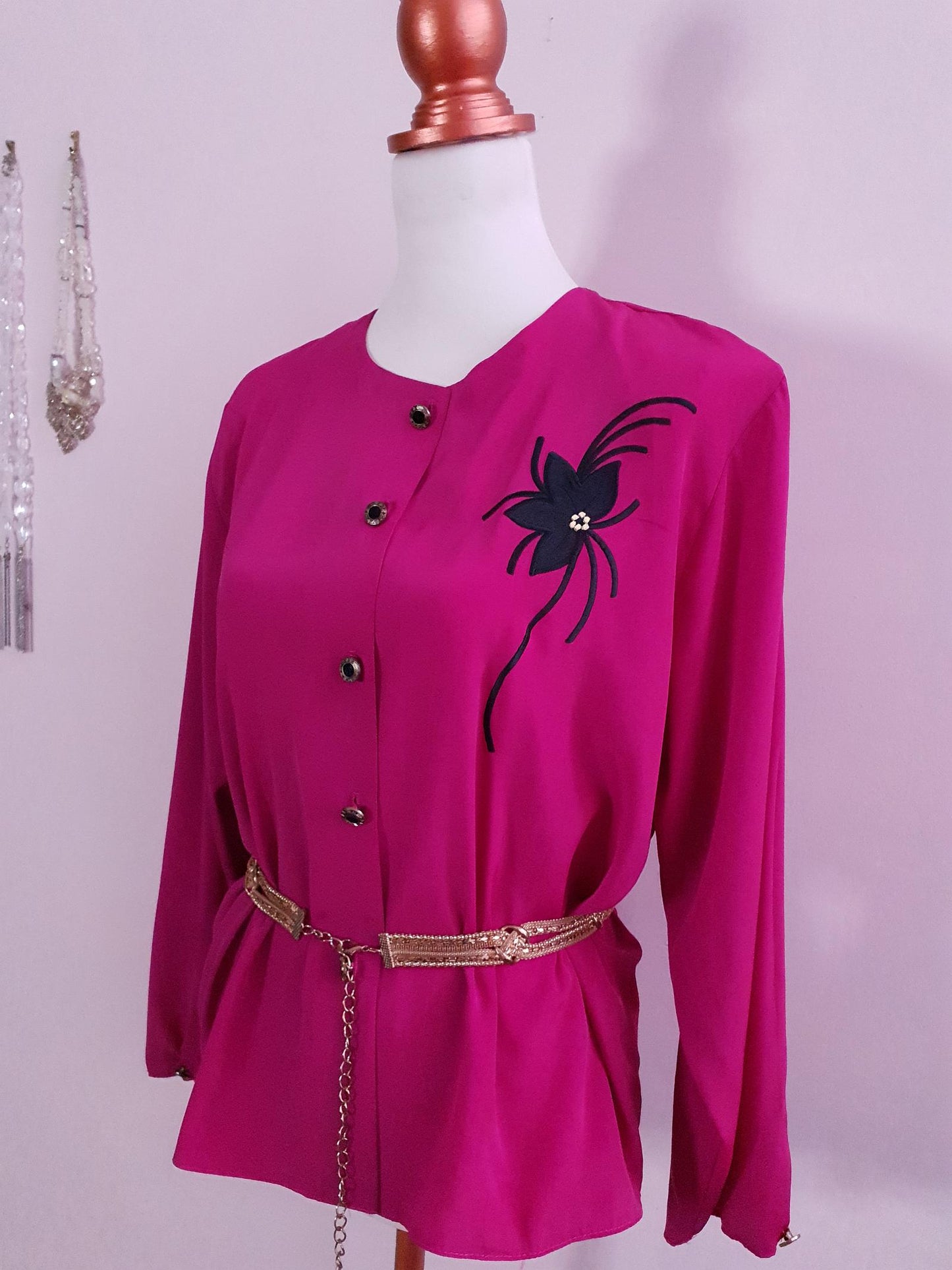 Chic Pre-Loved 1980s Cerise Pink Oversize Blouse