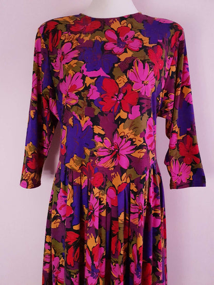 Fabulous Vintage Multi Floral 1980s Country Dress - Size 16