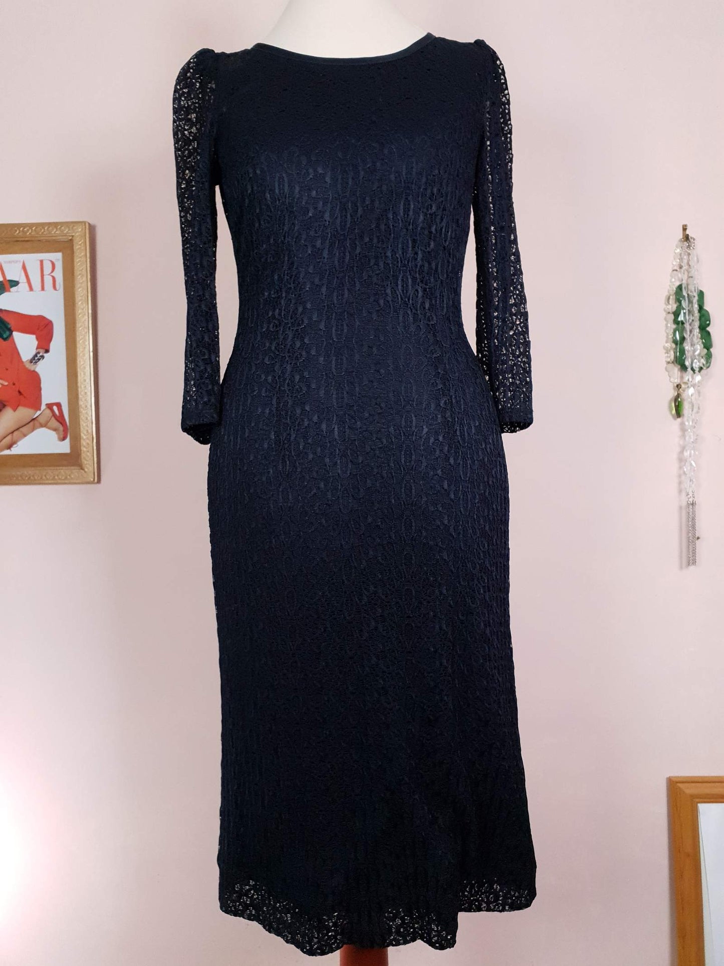 Pre-Owned Alice Temperley Navy Blue Lace Dress Size 6 Midi