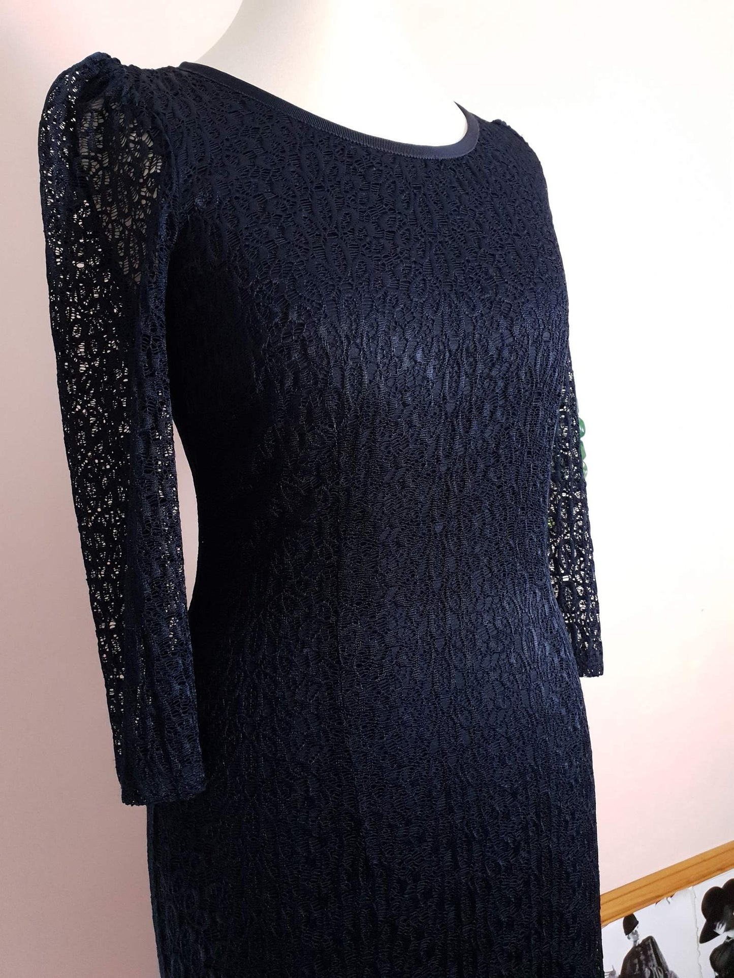 Alice Temperley Lace Dress Navy Blue Size 6 Midi - Pre-Owned