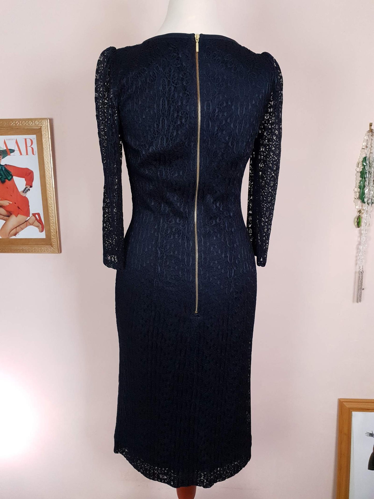 Pre-Owned Alice Temperley Navy Blue Lace Dress Size 6 Midi