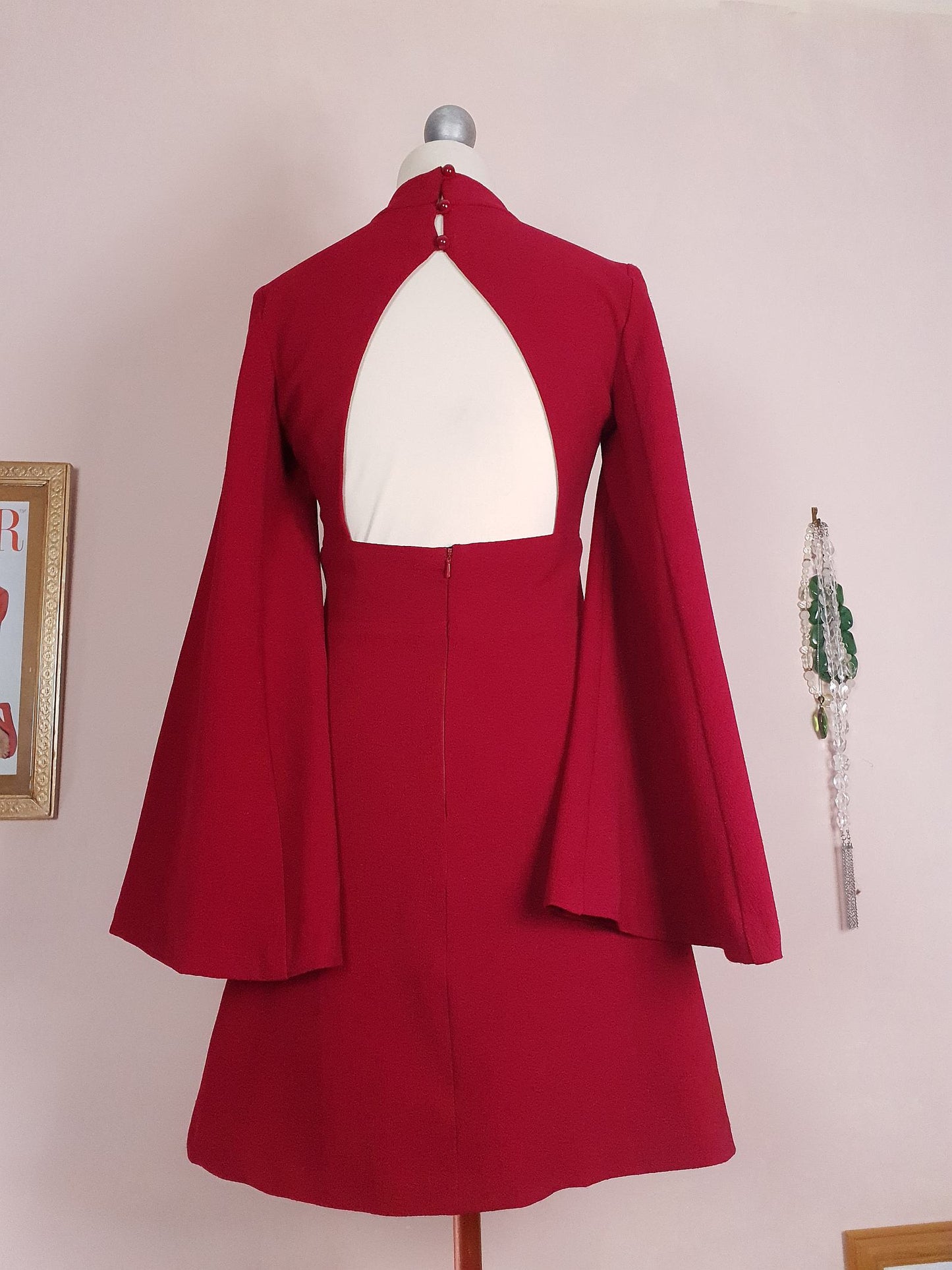 Pre-owned Red Dress Bell Sleeves Size 6 Knee Length