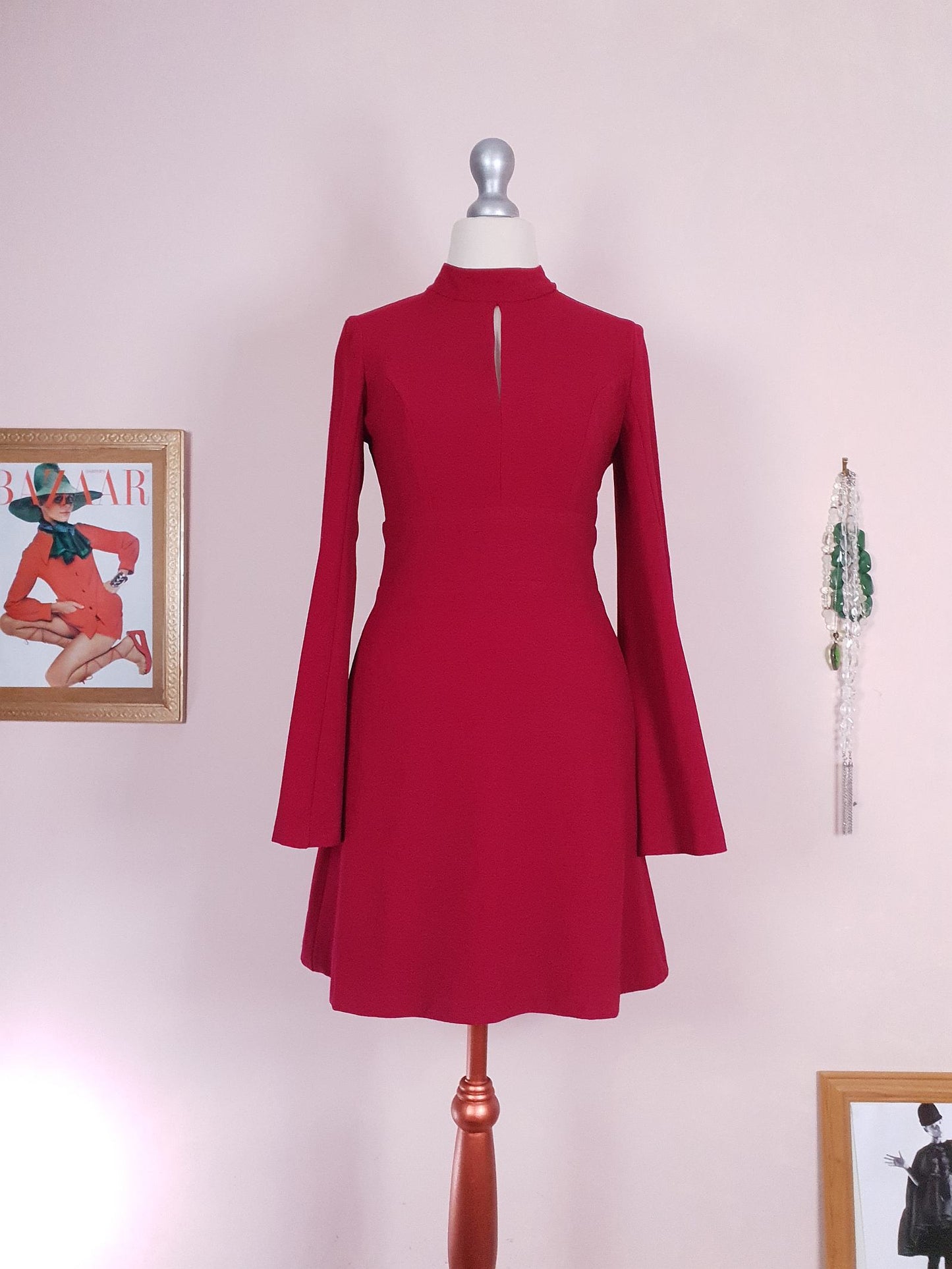 Pre-owned Red Dress Bell Sleeves Size 6 Knee Length