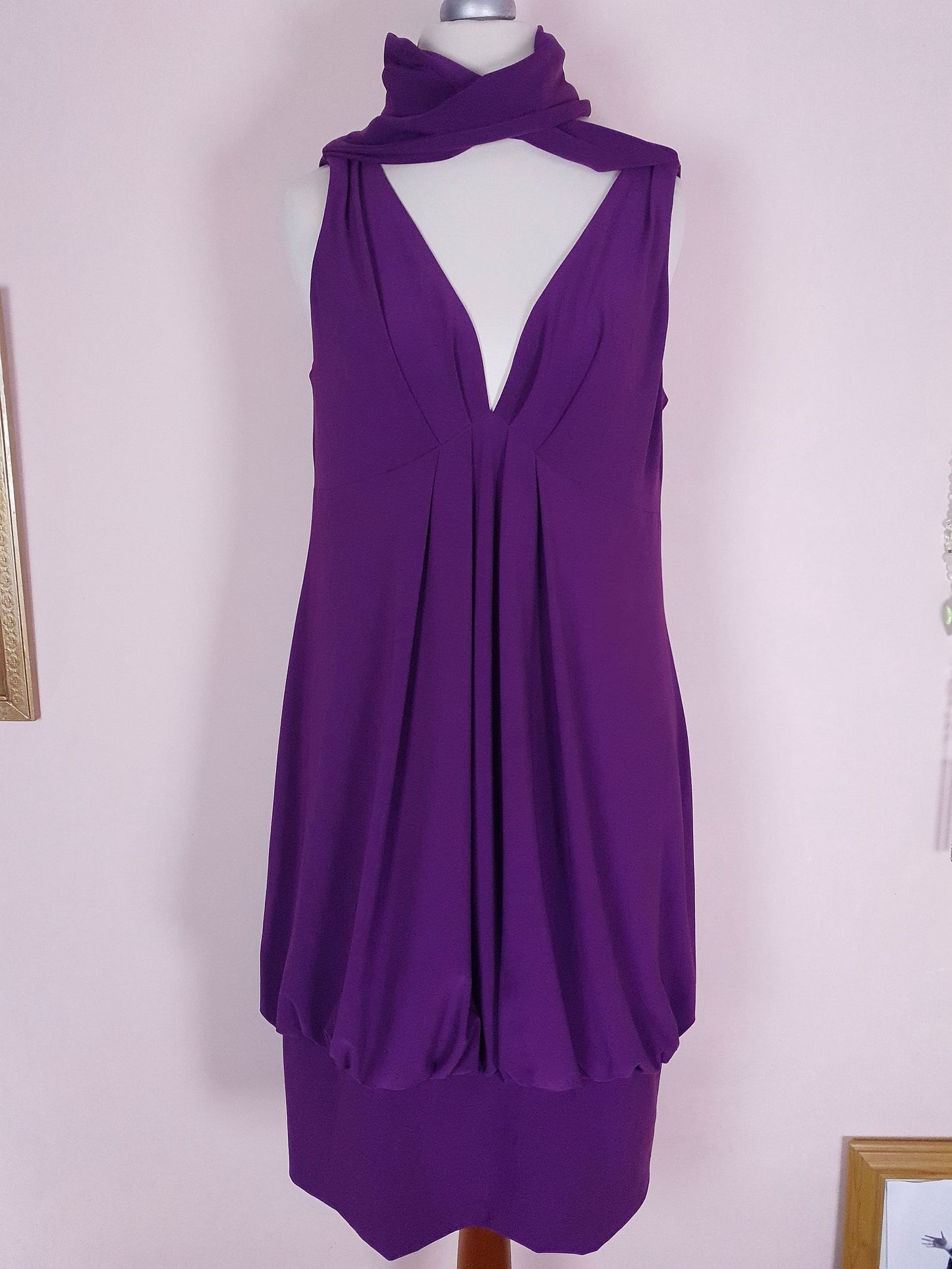 Pre-owned Joseph Ribkoff Purple Dress Slinky Midi Size 12 Fit & Flare Party