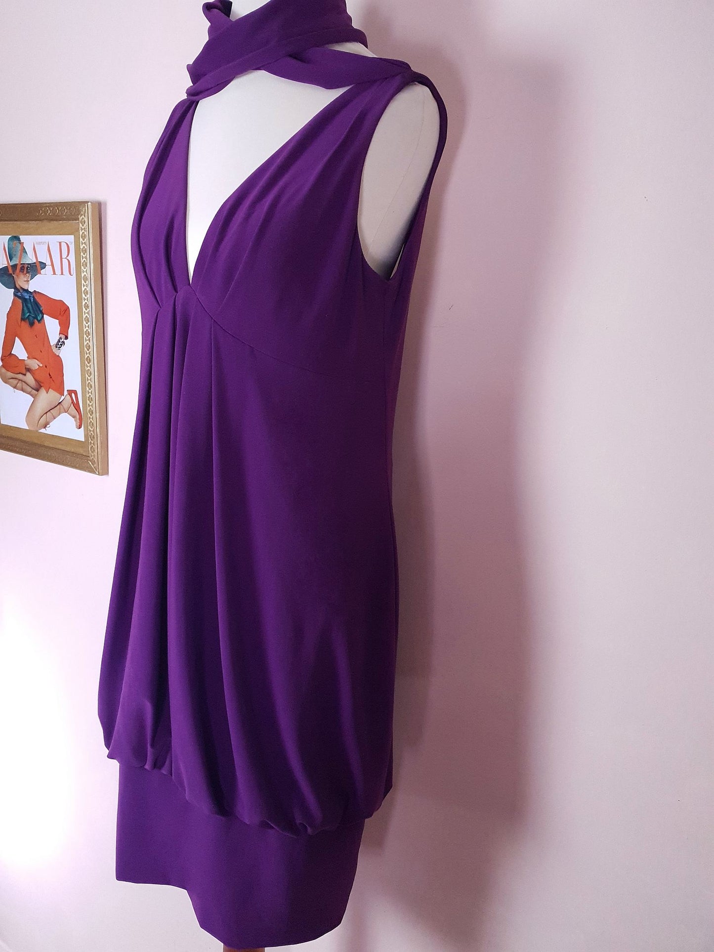 Pre-owned Joseph Ribkoff Purple Dress Slinky Midi Size 12 Fit & Flare Party