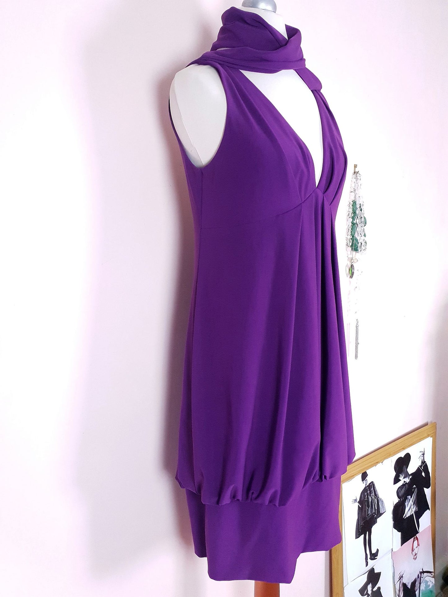 Pre-owned Joseph Ribkoff Purple Dress Slinky Midi Size 12 Fit & Flare Party