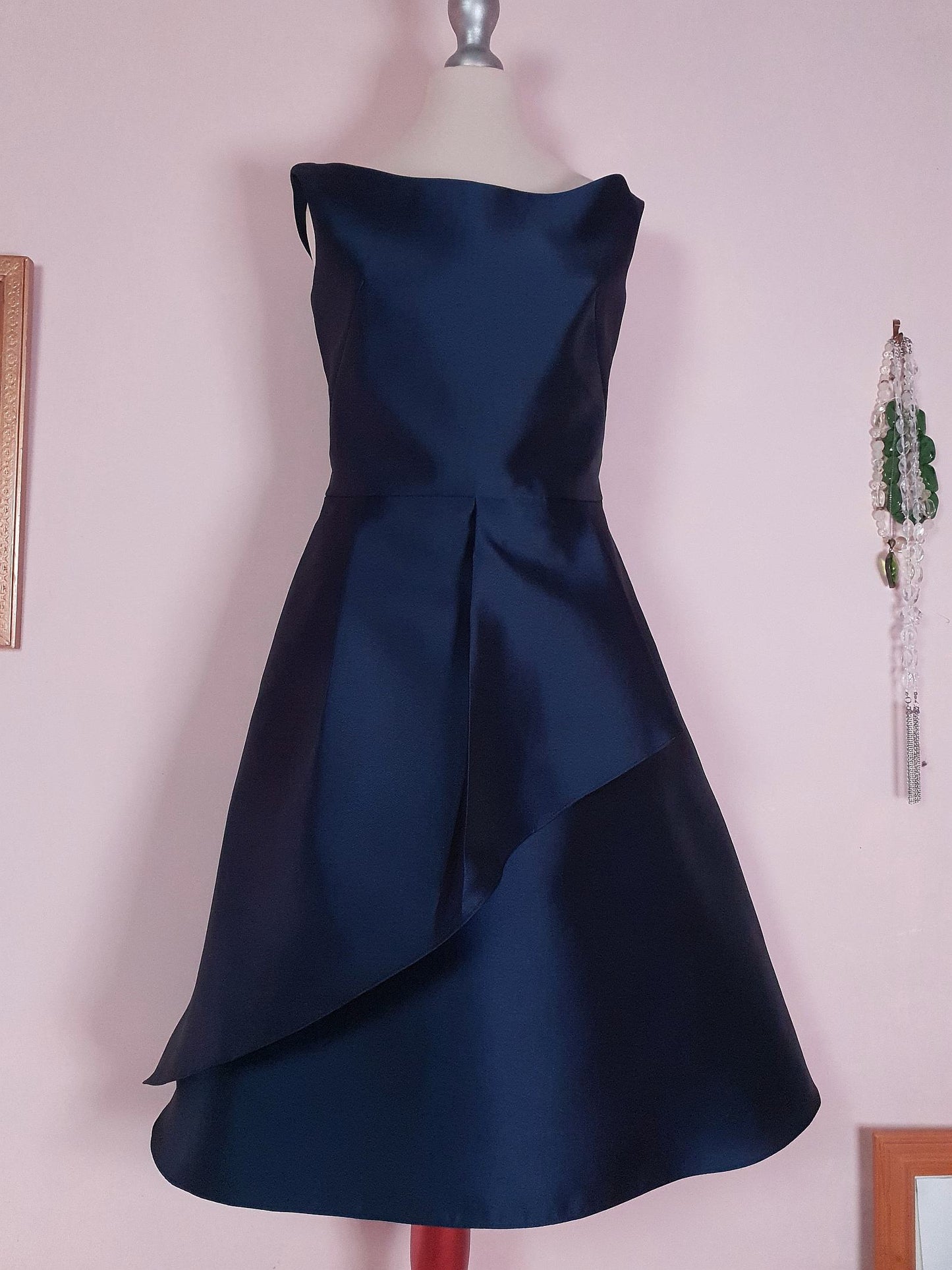 Pre-owned Lela Rose Blue Midi Dress Cocktail Party Bridesmaid Fit & Flare Prom