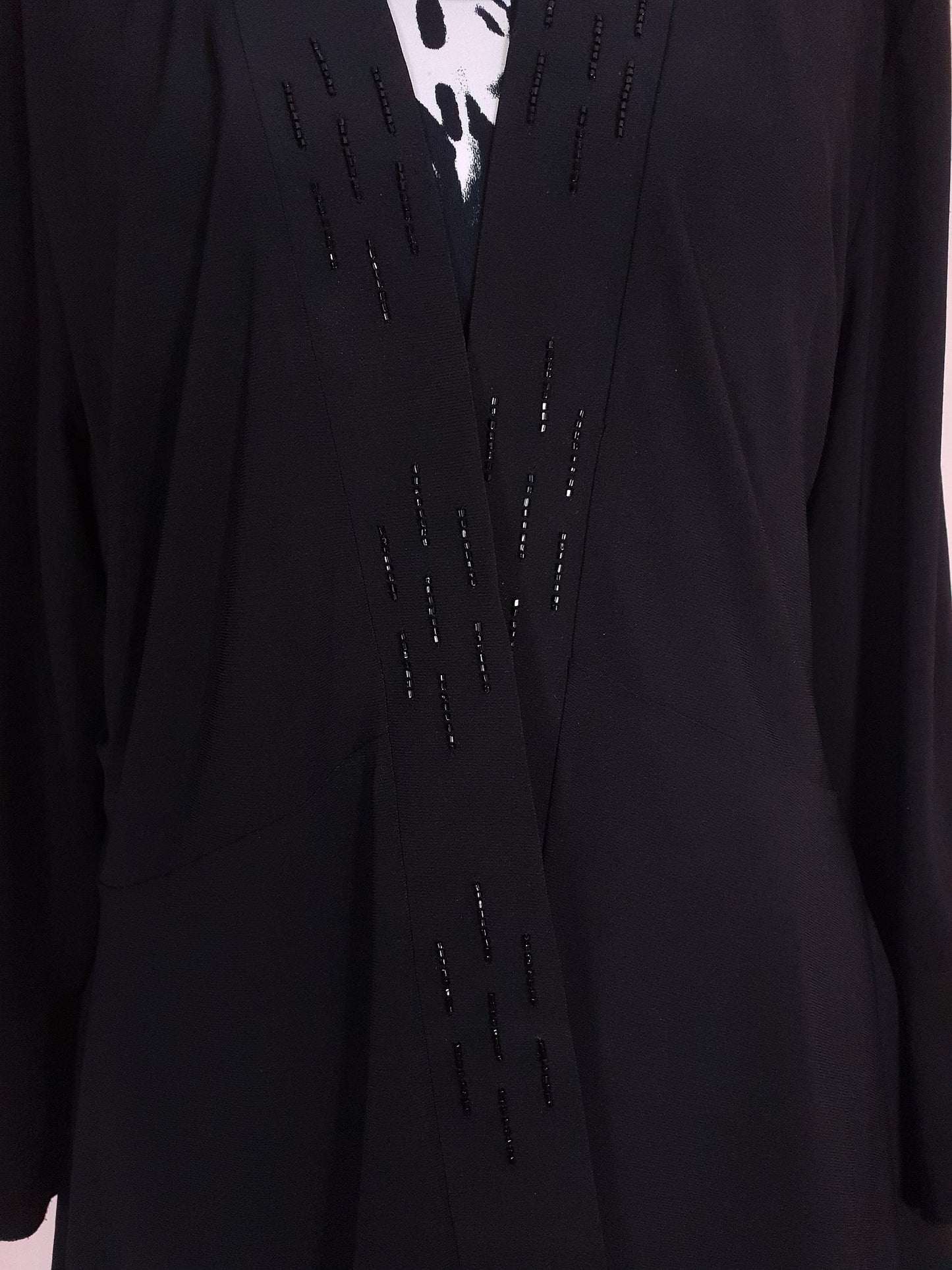 Vintage Black & White Top Cardigan 90s Abstract Print Beaded Size 20