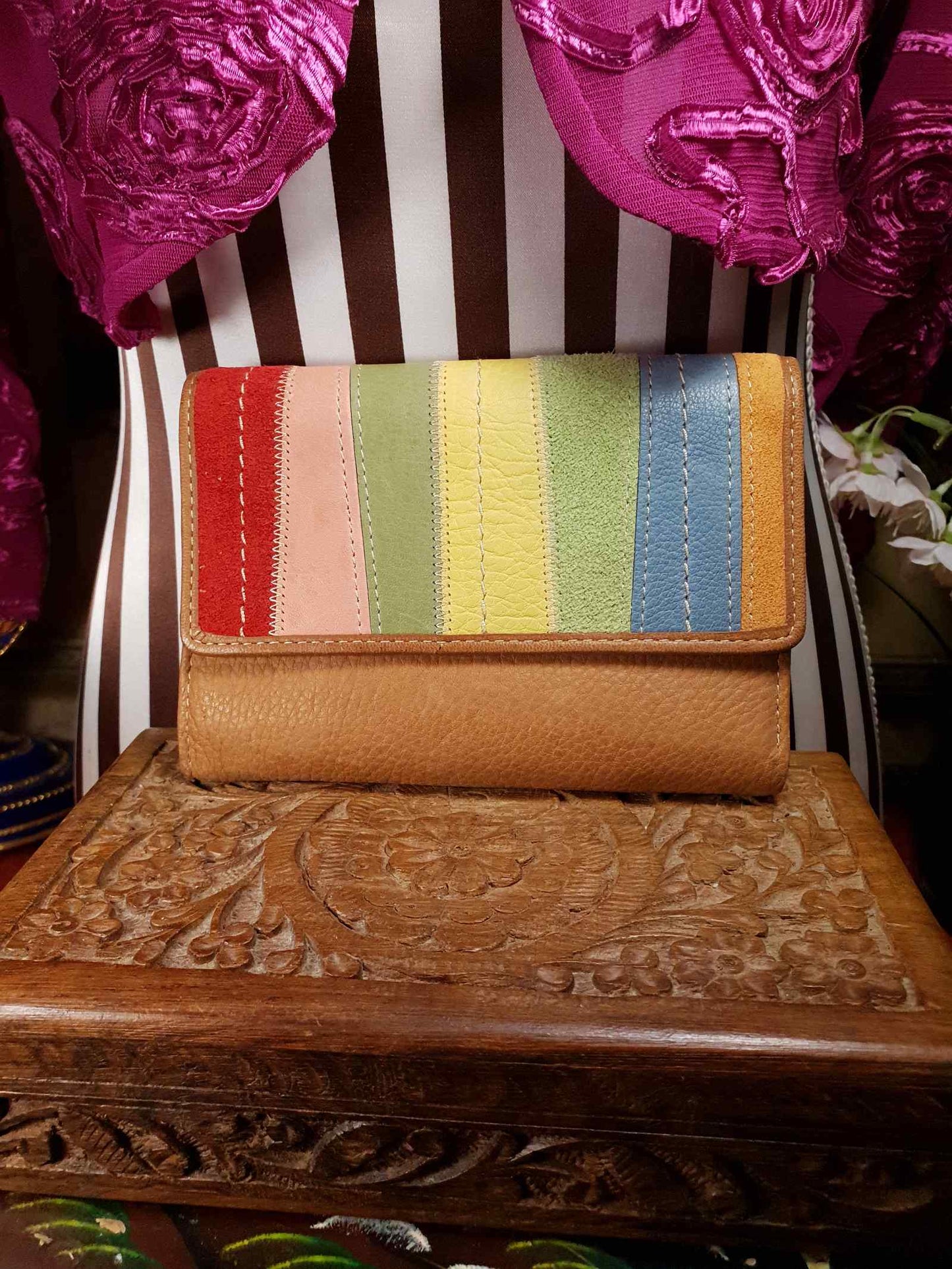 Fossil Leather Ladies Wallet Purse Multi Coloured Stripes - Pre-Owned