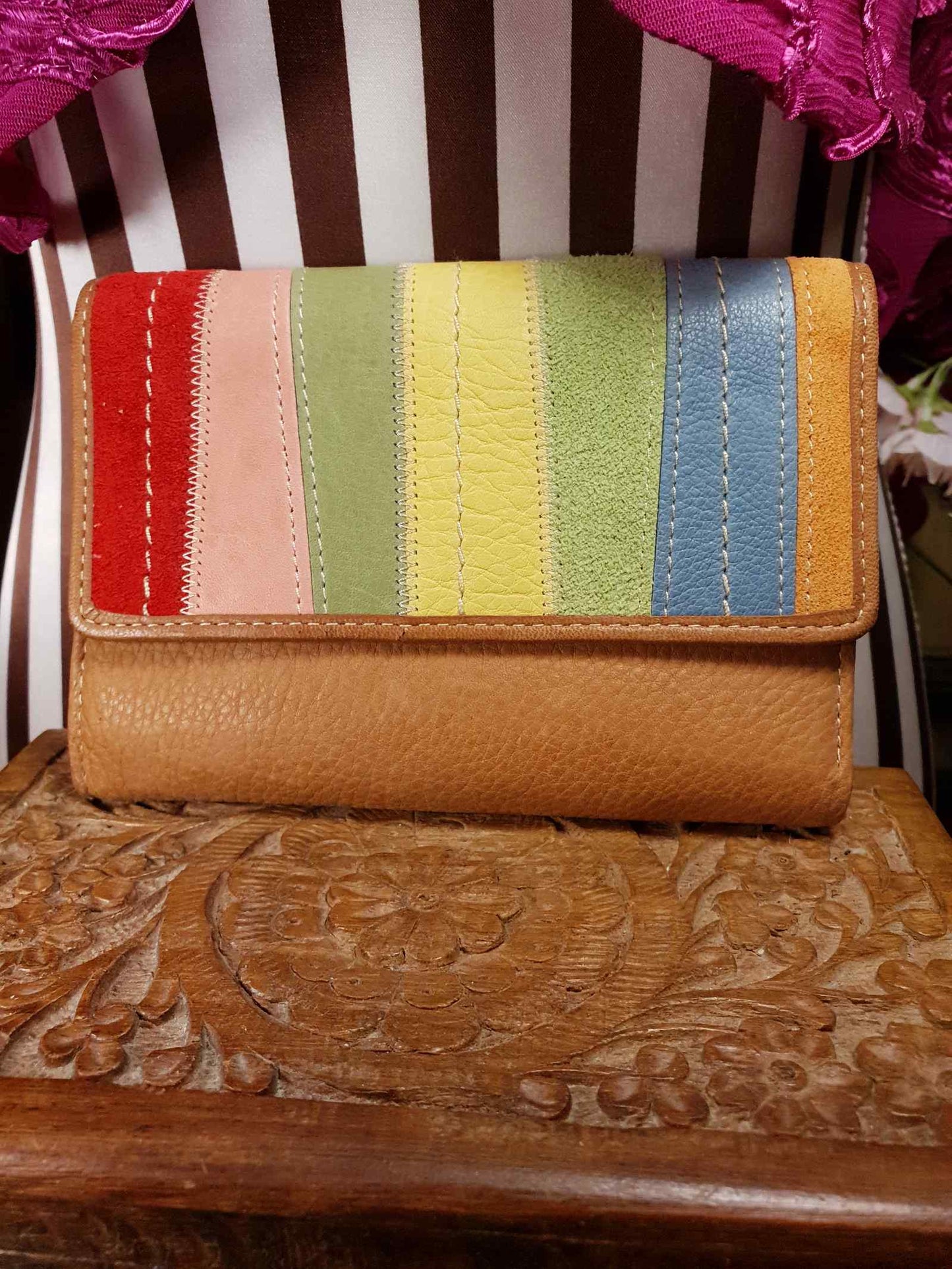 Fossil Leather Ladies Wallet Purse Multi Coloured Stripes - Pre-Owned