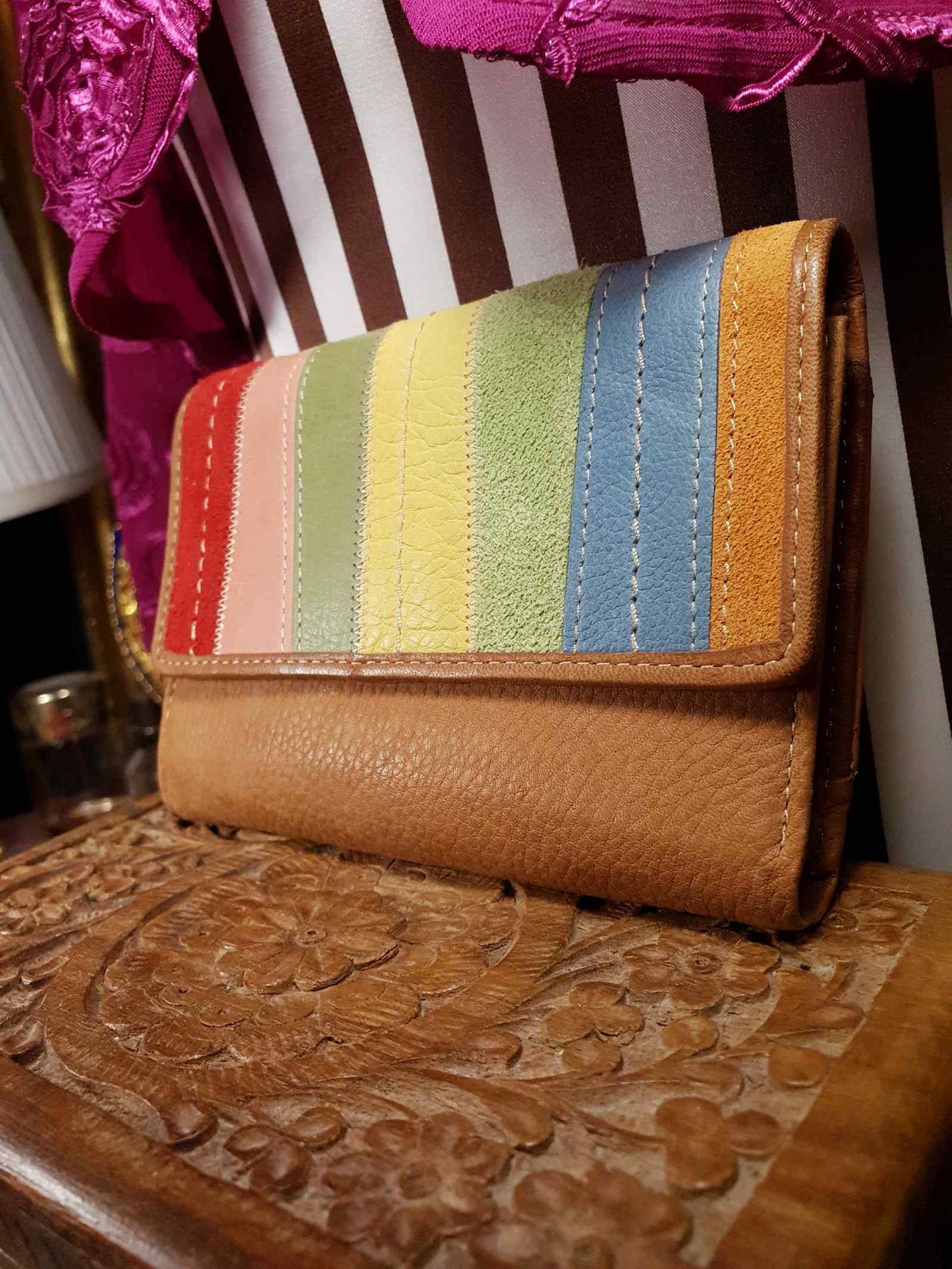 Fossil Leather Ladies Wallet Purse Multi Coloured Stripes - Pre-Owned