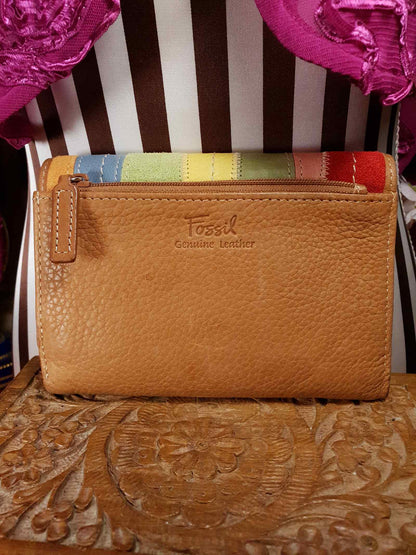 Fossil Leather Ladies Wallet Purse Multi Coloured Stripes - Pre-Owned