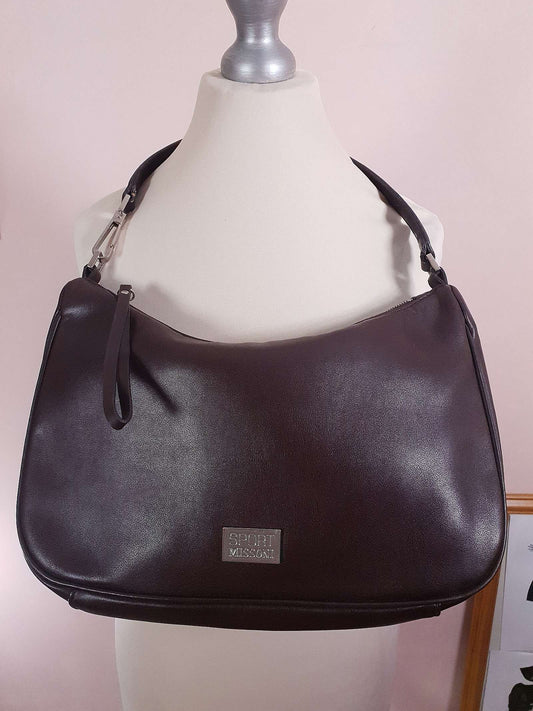 Vintage Missoni Brown Leather Shoulder Bag Handbag Y2K