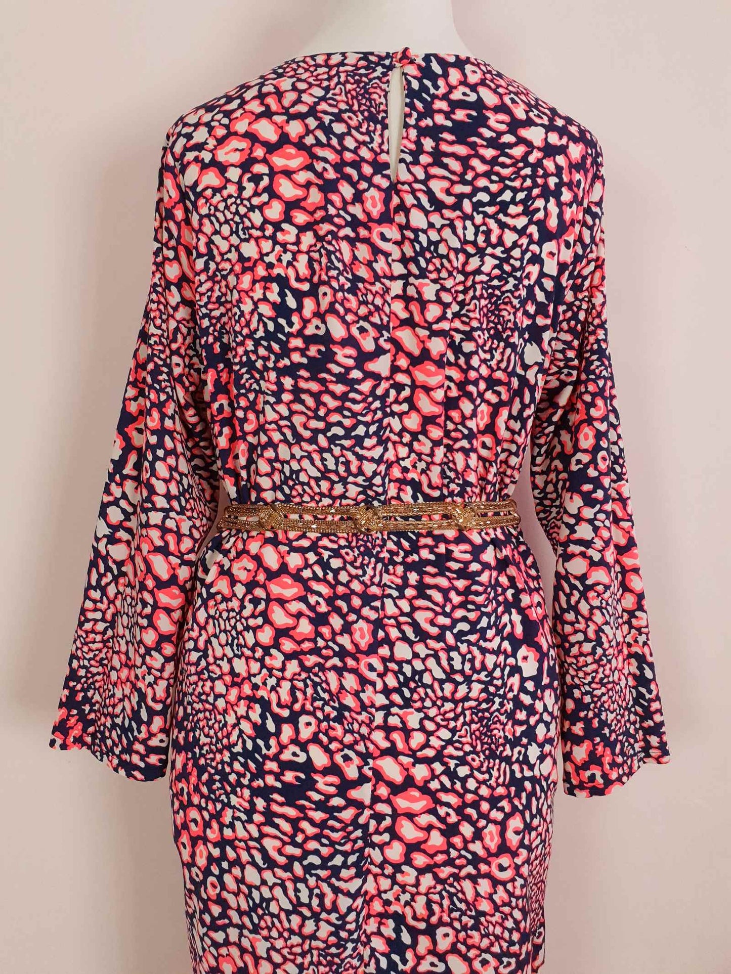 Navy & Neon Orange Midi Dress Leopard Print Top Shop Size 10