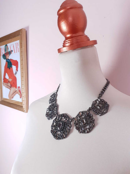 Pre-Loved Ornate Victorian Style Dark Grey Diamante Necklace