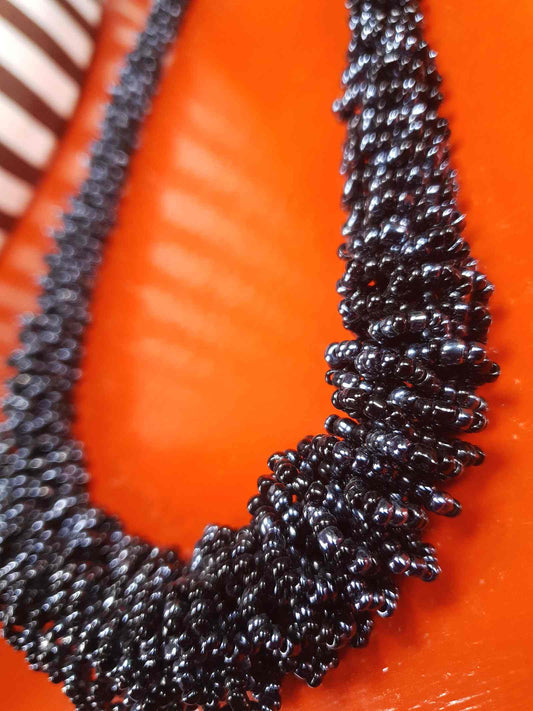 Vintage Indonesian Black Seed Bead Boho Necklace