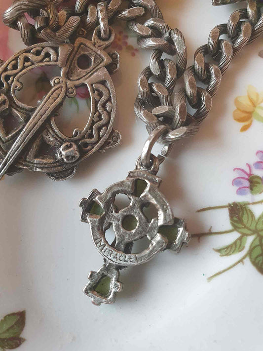 Vintage 1960s Miracle Scottish Pewter Charm Bracelet Celtic - Signed