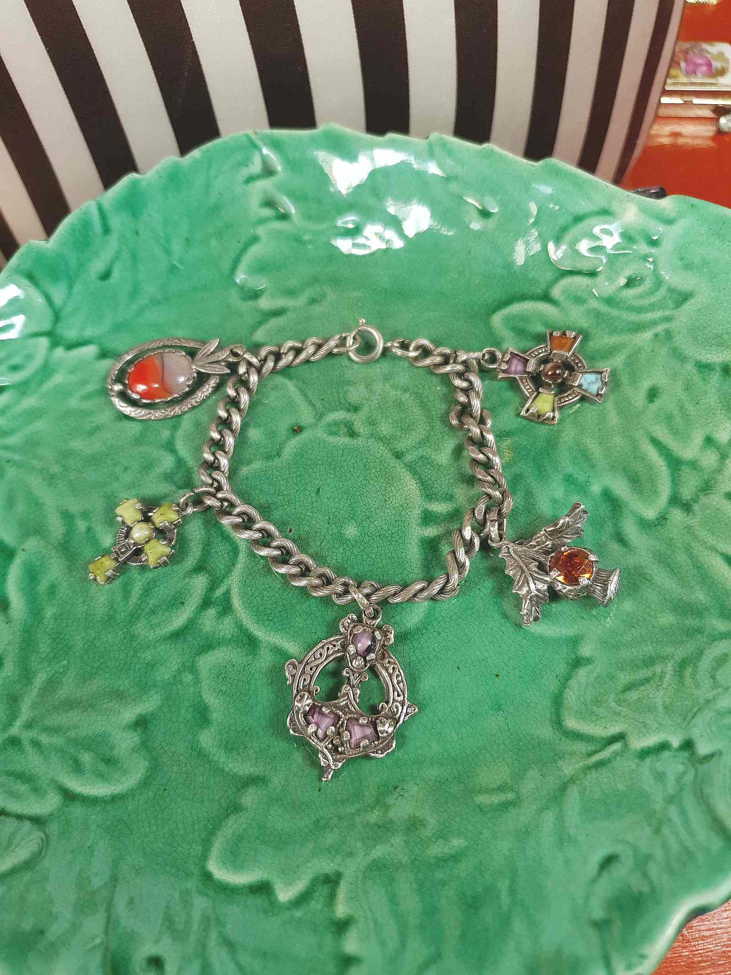 Vintage 1960s Miracle Scottish Pewter Charm Bracelet Celtic - Signed