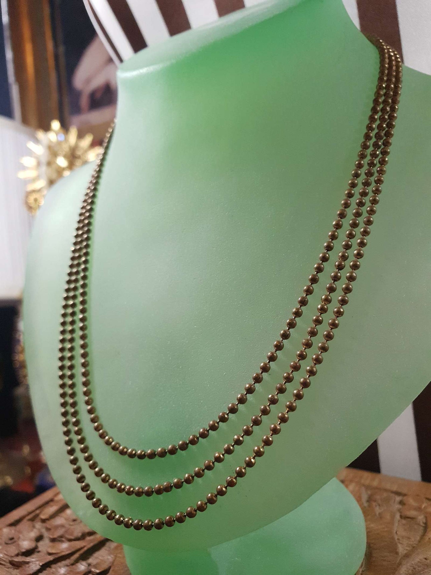 1920s Art Deco Necklace Brass Beads Antique Three Tiers