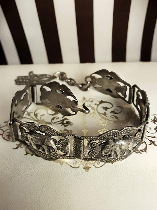 Vintage 1920s Silver Elephant Bracelet Antique Marked Boho Bohemian Algerian