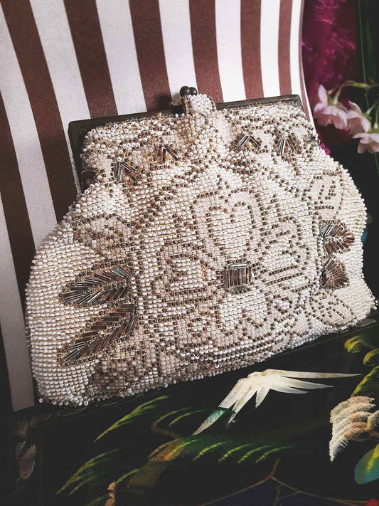 Vintage 1930s Beaded Evening Bag Art Deco Clutch Handbag Czechoslovakian