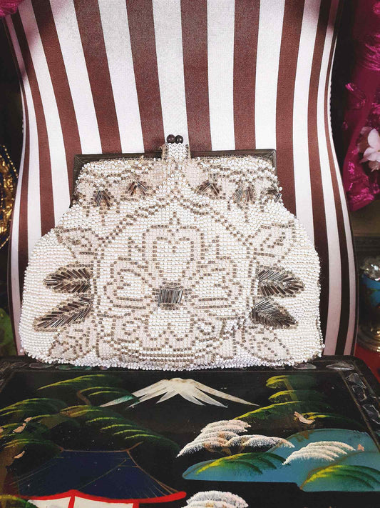 Vintage 1930s Beaded Evening Bag Art Deco Clutch Handbag Czechoslovakian