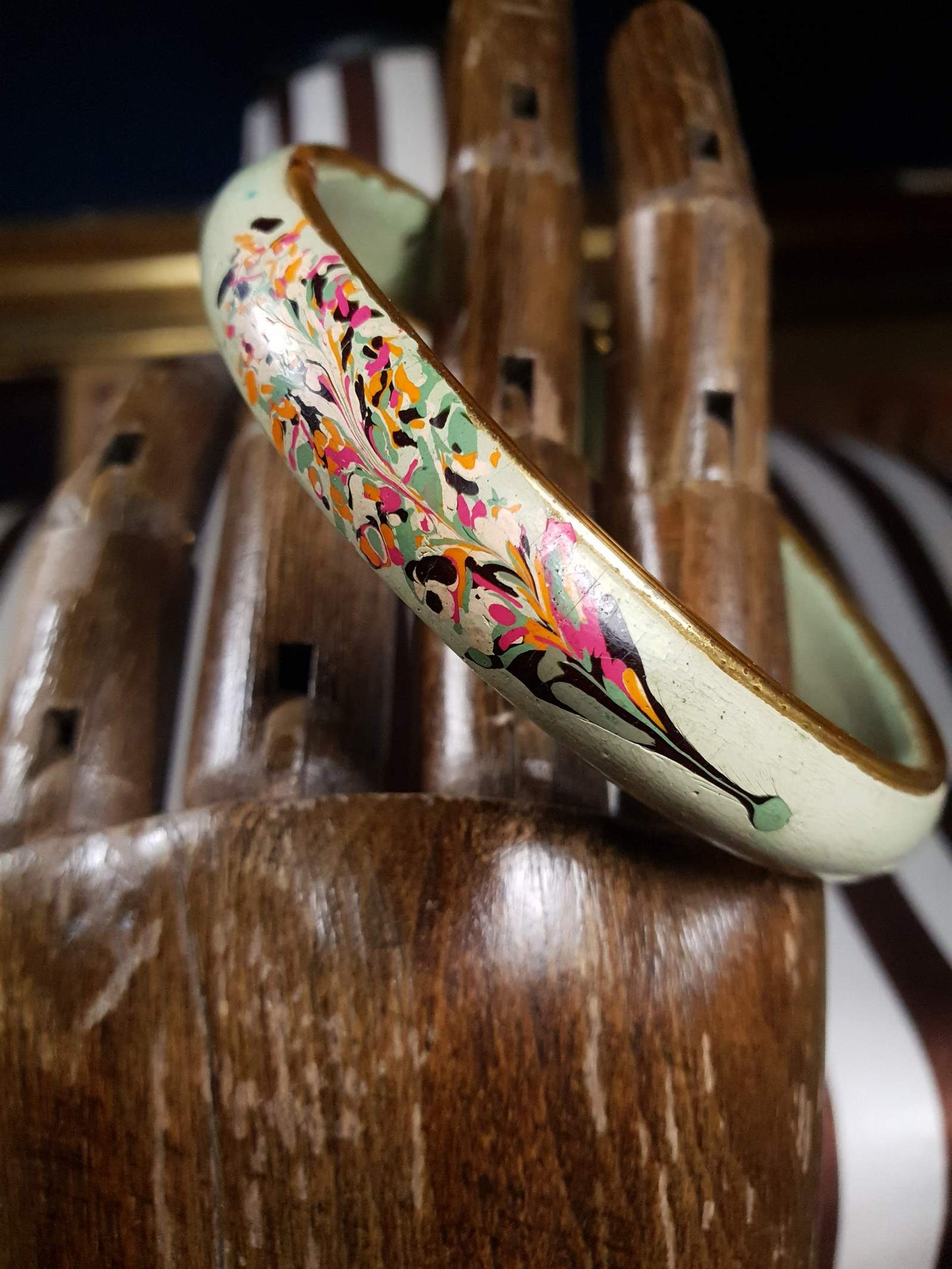 Vintage 1930s Hand Painted Art Bangle Bracelet