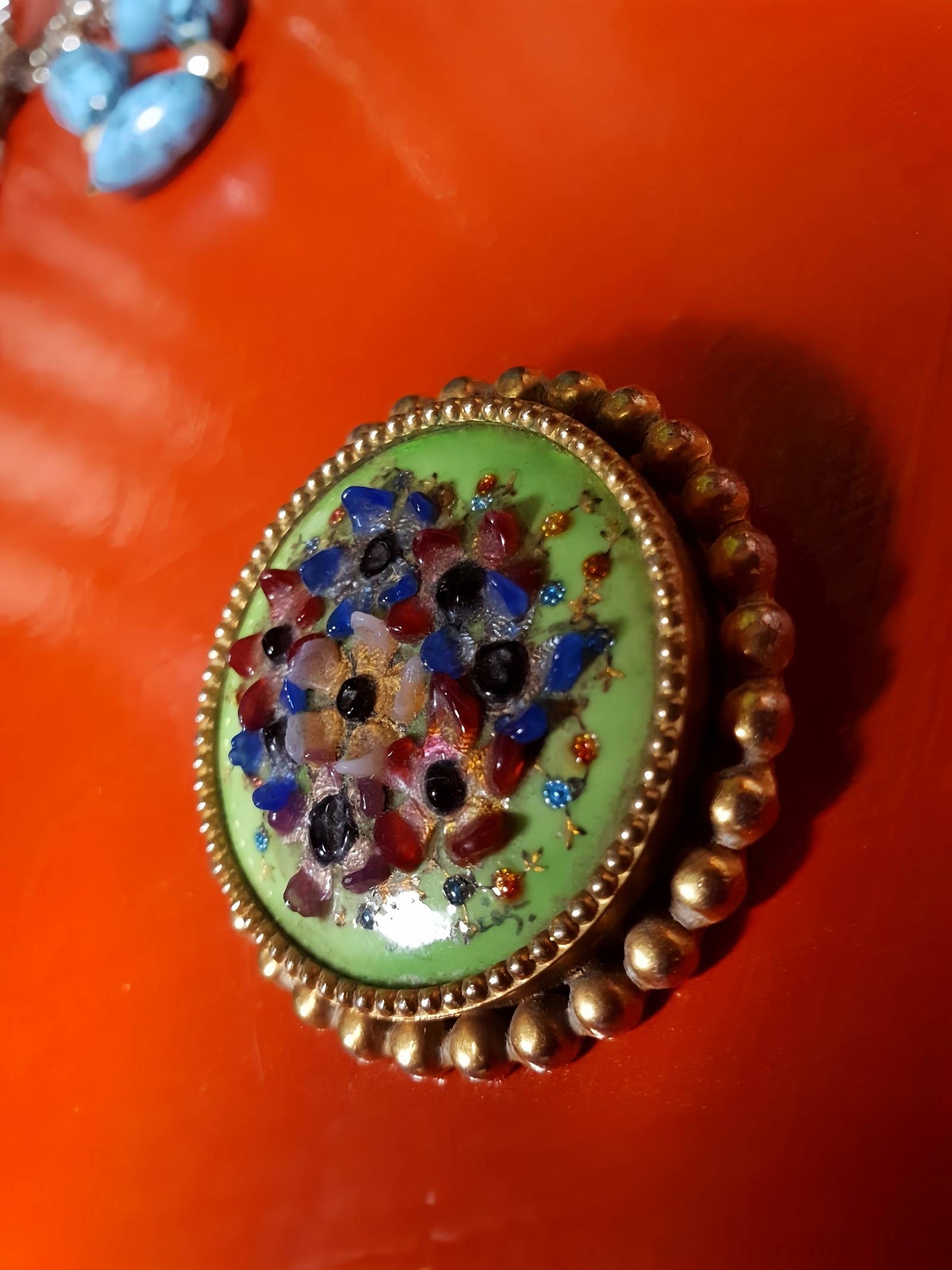 Vintage 1940s Floral Brooch Ceramic Art Glass Flower Pin Signed RARE