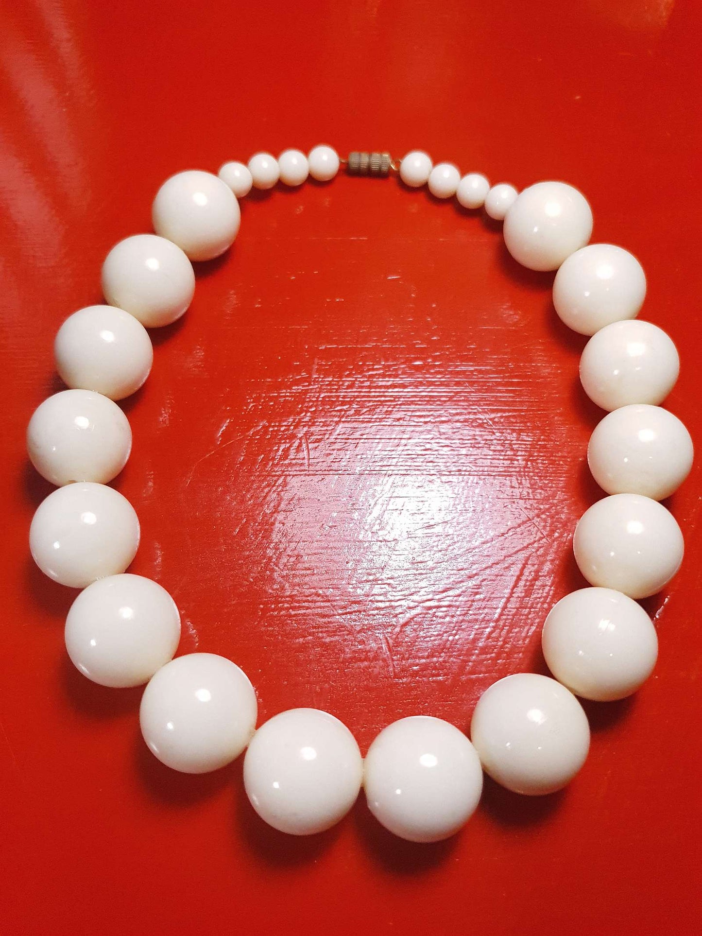 Vintage 1950s Chunky Cream Bead Choker Necklace 15.5" Retro Mid-Century